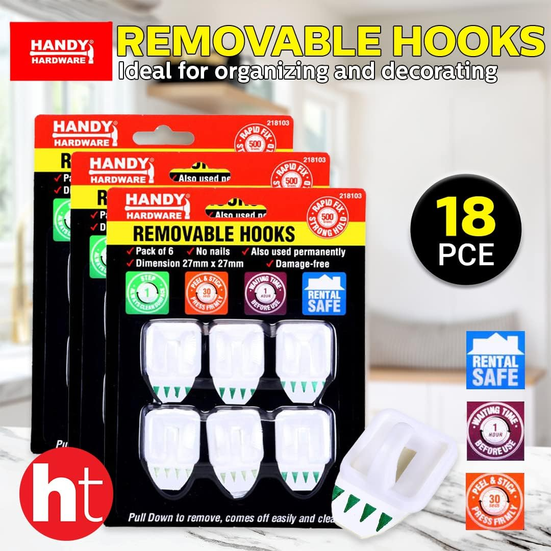 Handy Hardware Plastic Removable Square Hook (Pack of 6), 27 Mm X 27 Mm Size image number 1