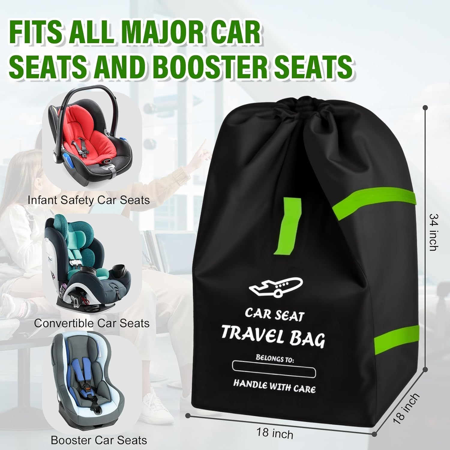 Car Seat Bag for Air Travel &ndash; Durable Padded Baby Carseat Cover for Air Travel, Fits Single/Double/Jogging Strollers &ndash; Gate Check Bag for Easy Tra image number 1