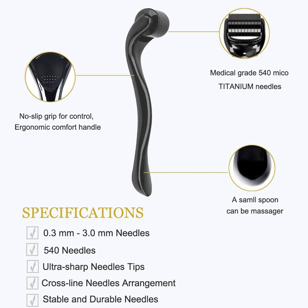 Derma Roller, 540 Titanium Microneedle Roller for Face Facial Wrinkles Hair Loss Stretch Marks Hair Regrowth Micro Needles Professional Microneedling Derma Needling Kit with Case (2.0 Mm) image number 2
