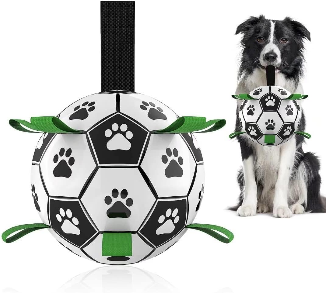 QDAN Dog Toys Soccer Ball with Straps, Interactive Dog Toys for Tug of War, Puppy Birthday Gifts, Dog Tug Toy, Dog Water Toy, Durable Dog Balls World Cup for Small Dogs (Medium) image number 1