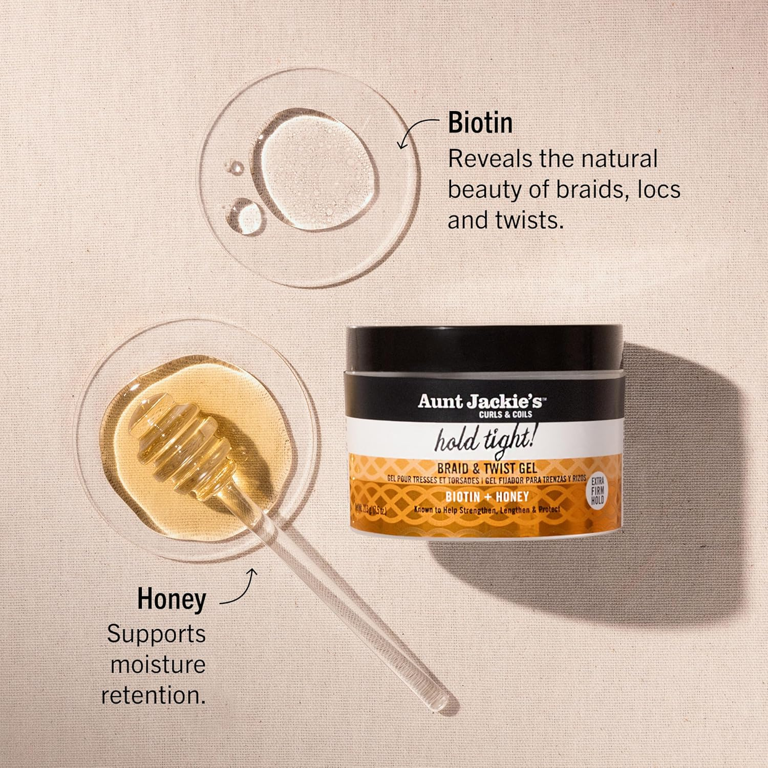 Aunt Jackie'S Hold Tight Braid & Twist Gel with Biotin and Honey, Extra Firm Hold, 213G image number 1