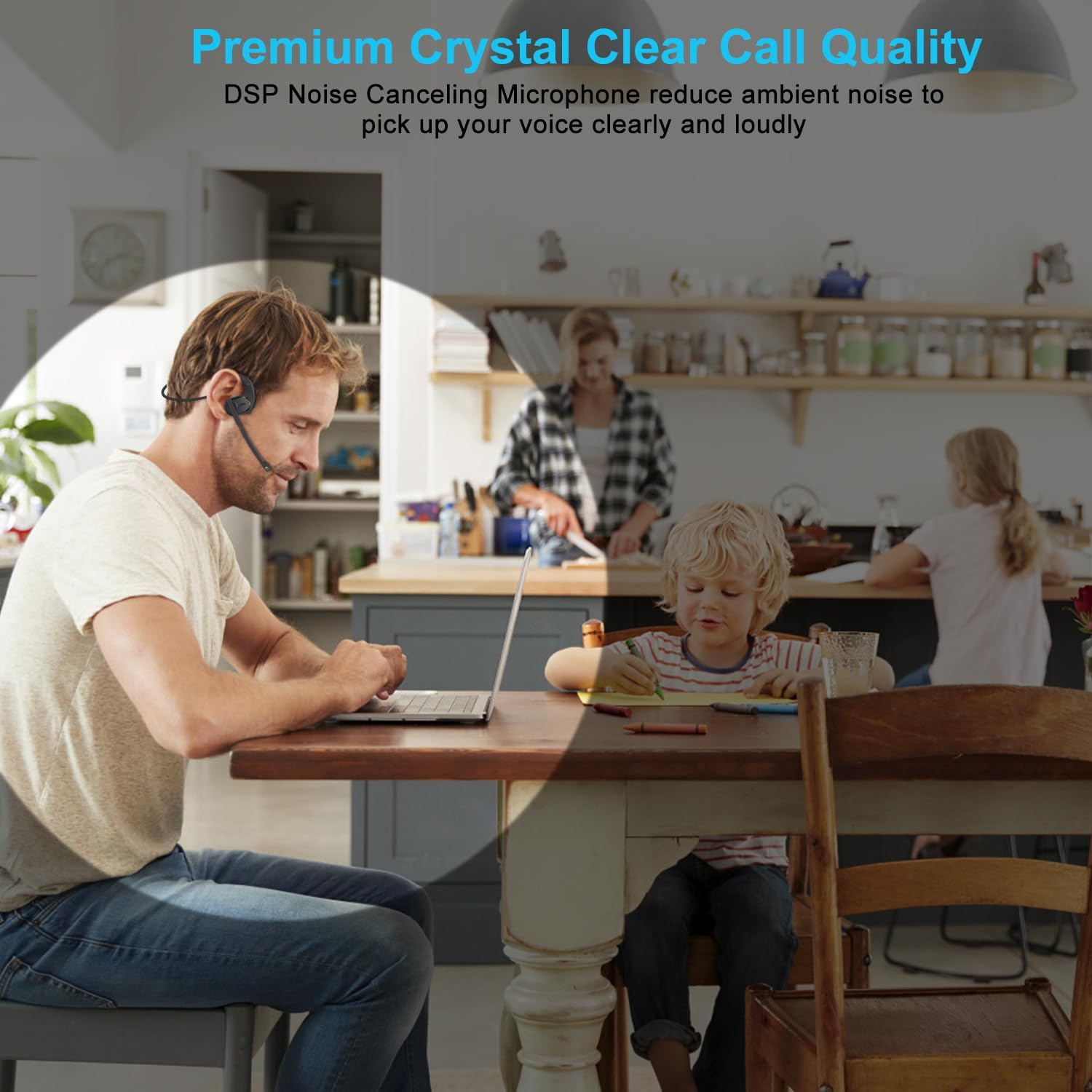 Idigmall Bluetooth Headset with Detachable Microphone, Multi-Point Wireless Headset W/Dsp Noise Canceling Mic for Phone PC Laptop, Comfort & Light Open Ear Headphones for Office Meeting Home Work, 12H image number 3