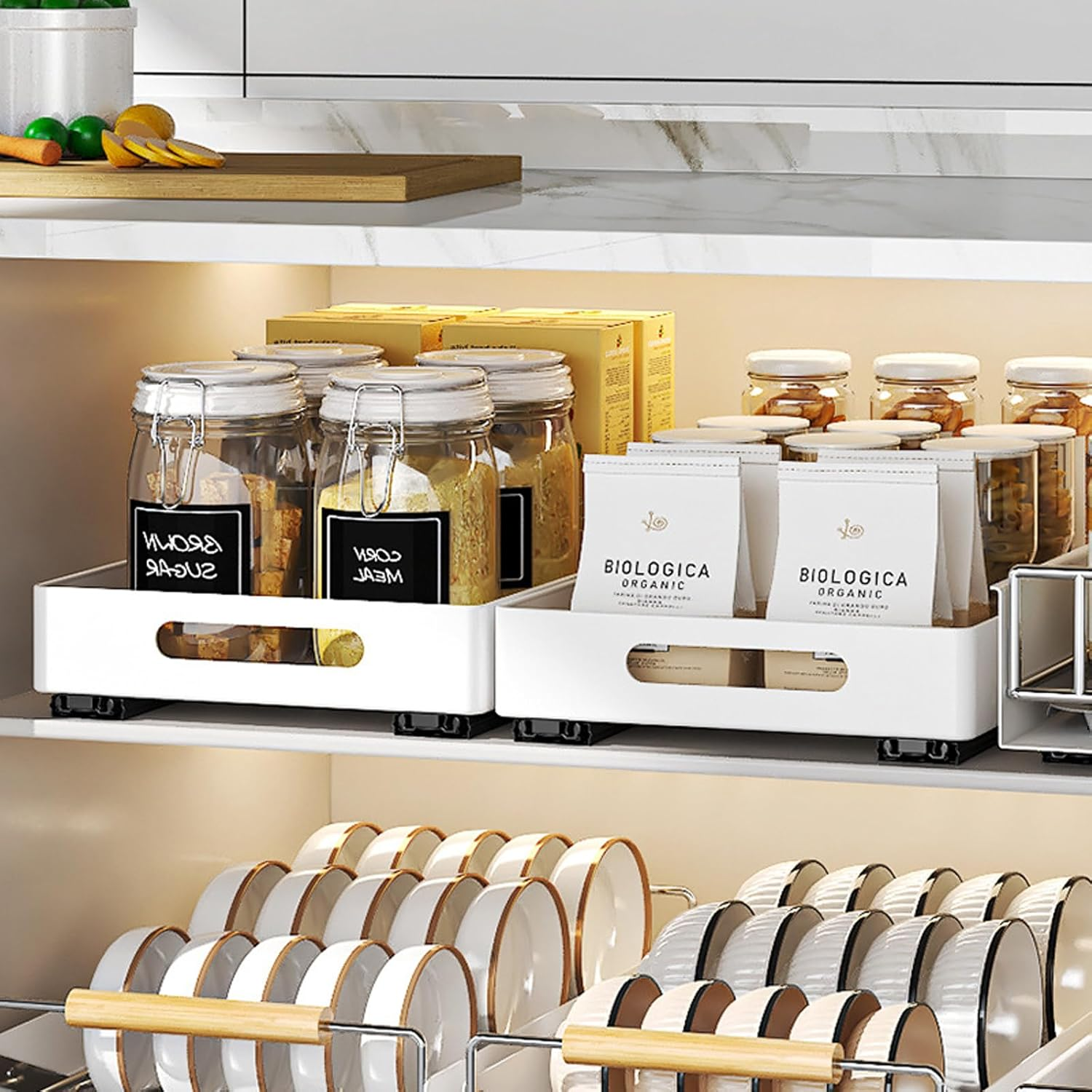 2 Pack Pull Out Cabinet Organizer, Adhesive Slide Out Drawer for Cabinets, Peel and Stick Pull Out Drawer Shelves, Multifunctional Drawer Organizers for Kitchen, Pantry, Bathroom, Bedroom (White) image number 4