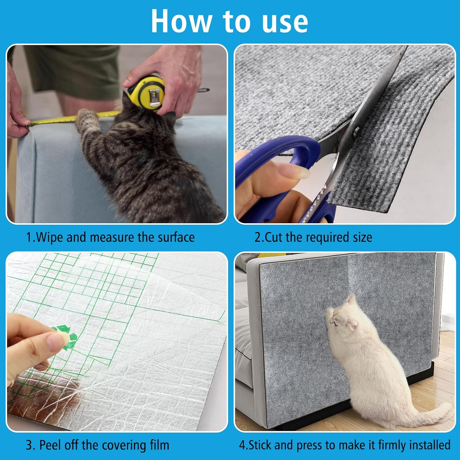 Cat Scratch Furniture Protector Mat, anti Scratch Couch Sofa Protector for Cats, Cat Carpet with Self-Adhesive Trimmable image number 1