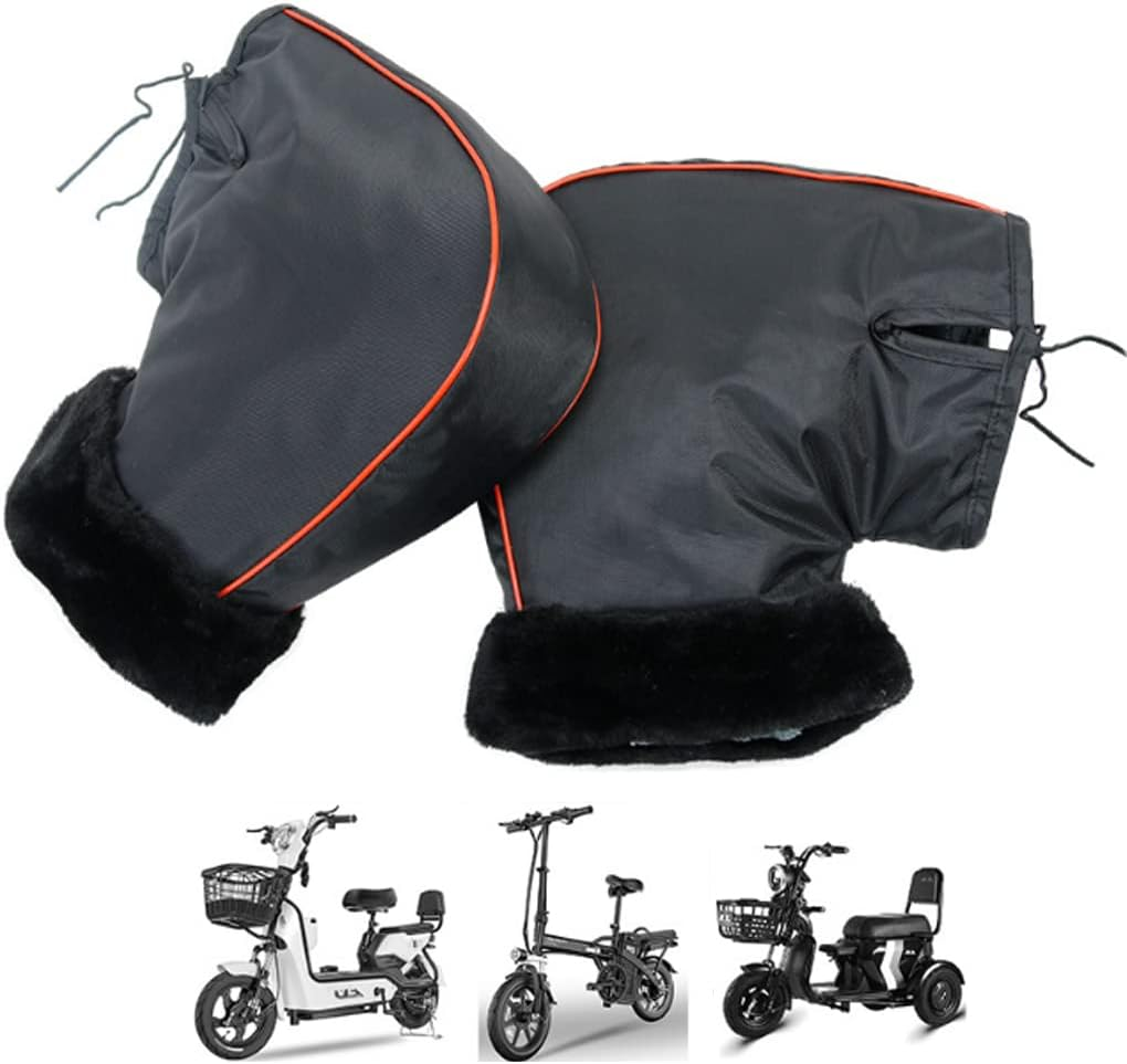 Universal Motorcycle Handlebar Mittens Thickened Fleece Waterproof Windproof Thermal Scooter Motorbike Handle Warmers Handlebar Muff Cover Gloves Wide Opening, Black