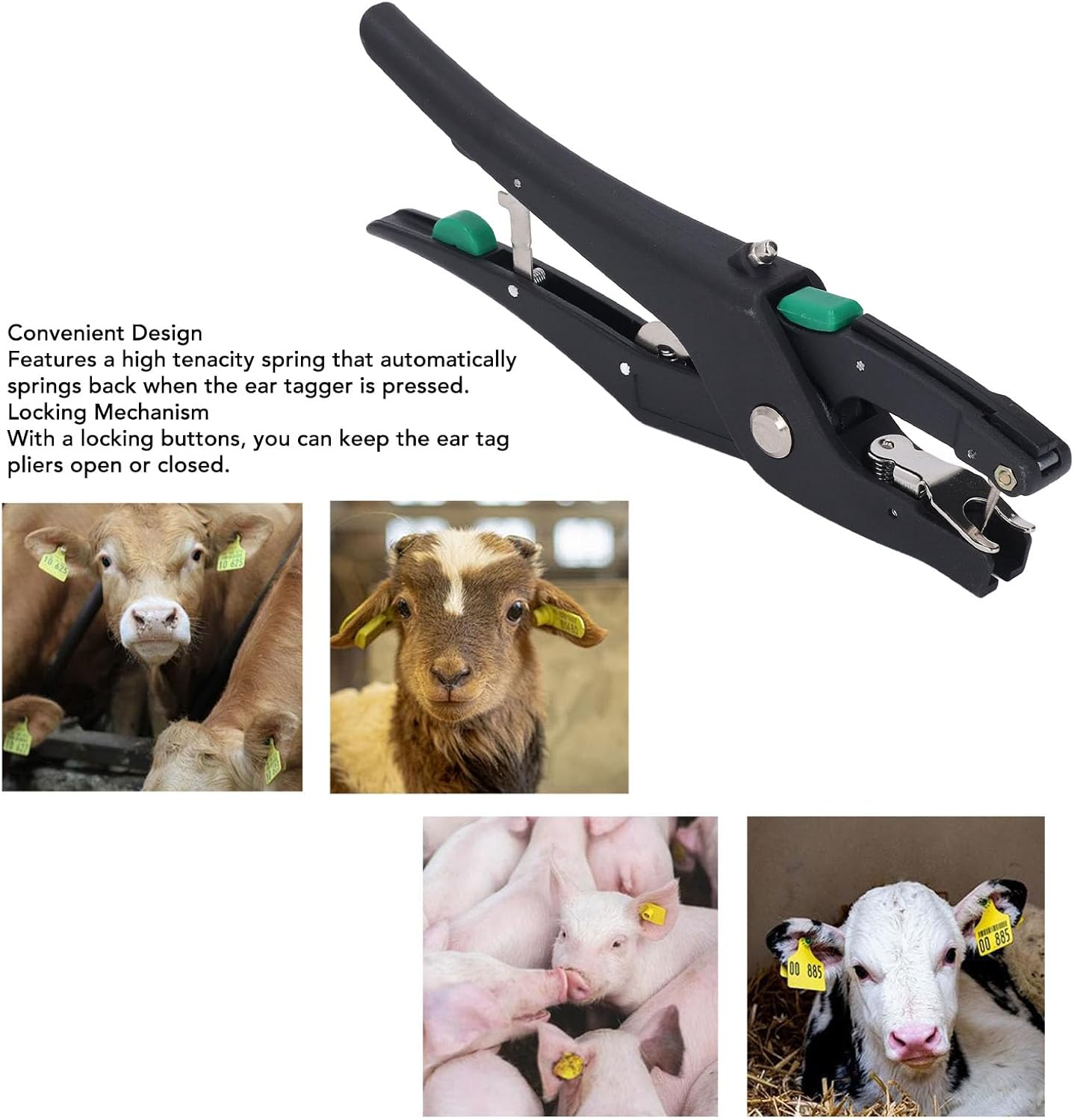 Livestock Ear Tag Applicator, Cattle Ear Tagger Vertical Insertion, Automatic Rebound, Ear Tag Animal Tool for Cows Goats Sheep Pigs Animal Identification Earring Tagger
