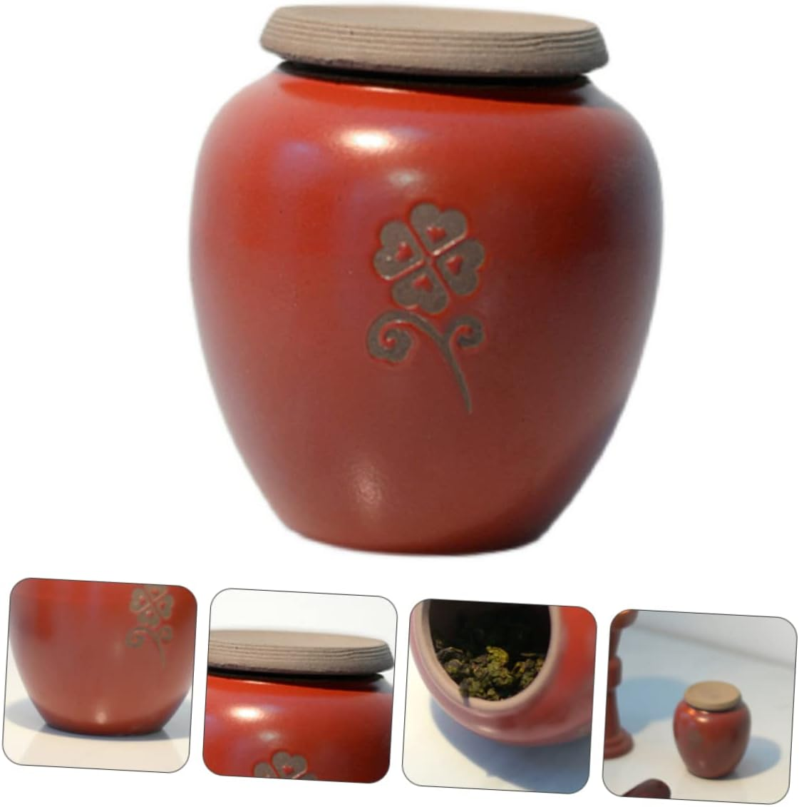 FELTECHELECTR Ceramic Tea Canister Tea Storage Jar Food Storage Container for Home Kitchen Red for and Display image number 2
