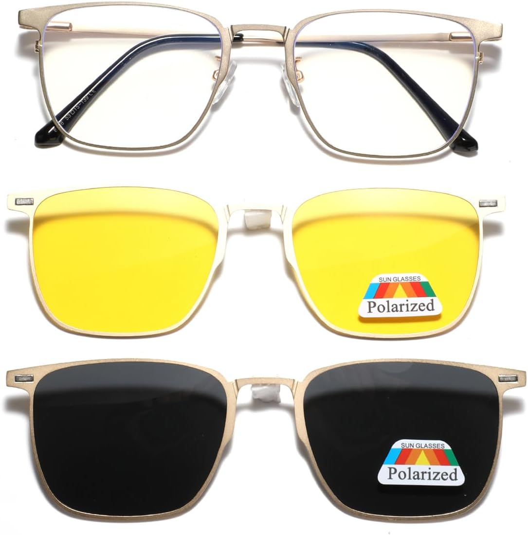 Metal Magnetic Clip on Sunglasses Polarised Yellow Night Vision Sunglasses Multifunctional Driving Glasses