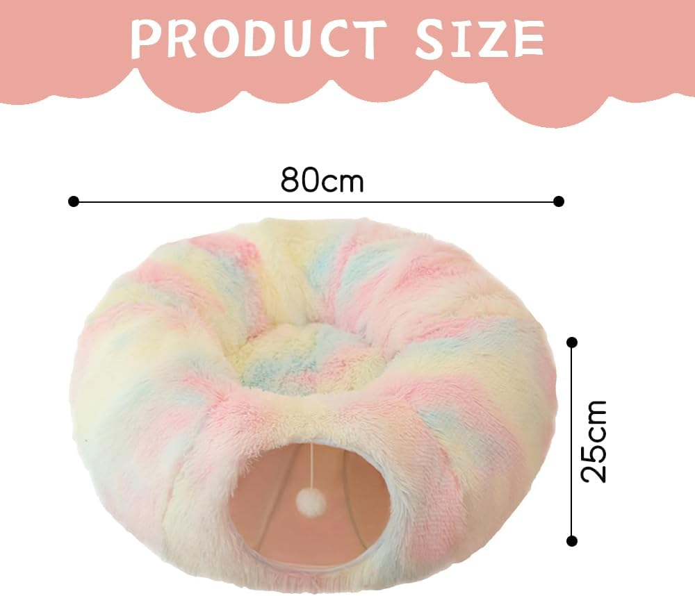 Tunnel Bed for Cats, Easy to Foldable and Portable, Large Cat Donut Bed Tunnel Tub, Washable Cat Beds Equipped with Plush Toy for Cats, Ferrets, Puppies, and Rabbits image number 3
