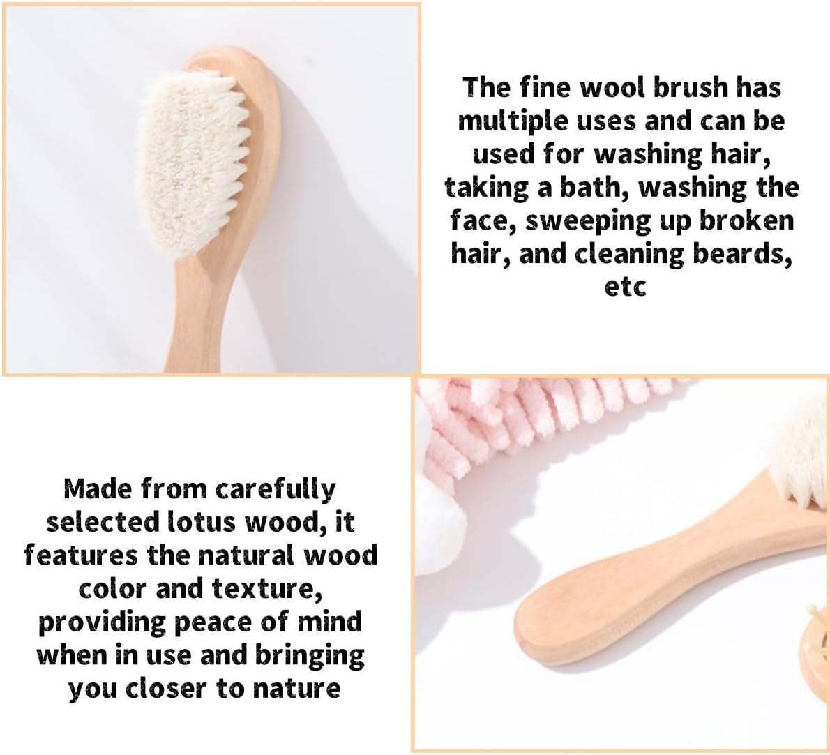 Goat Bristles Brush and ，Hair Brush with Extremely Soft Bristles Silicone Brush Set for Cradle Cap Wood Cradle Cap Brush for Boys & Girls 2 Pcs image number 4