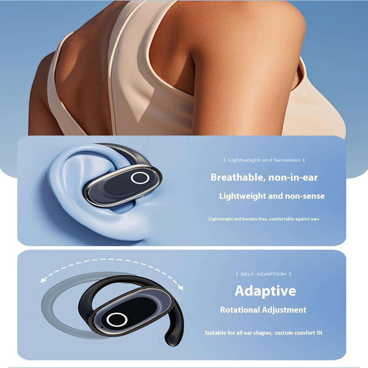 Black Open Ear Earbuds with 130&deg; Rotatable Design, 14Mm Dynamic Driver & AI Call Noise Cancellation, 80H Playtime Bluetooth 5.4 Wireless Earbuds, IPX7 Waterproof, LED Power Display, Low Latency image number 6