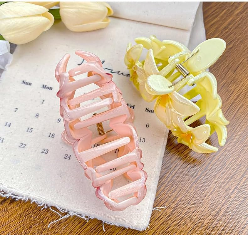 Youery Pack of 6 Flower Hair Clips, Flower Hair Clips, Cute Acrylic Hair Clips, Colourful Hair Clips, Non-Slip Hair Clips for Women, Large Hair Clip for Thick Hair, Hawaiian Hair Clip