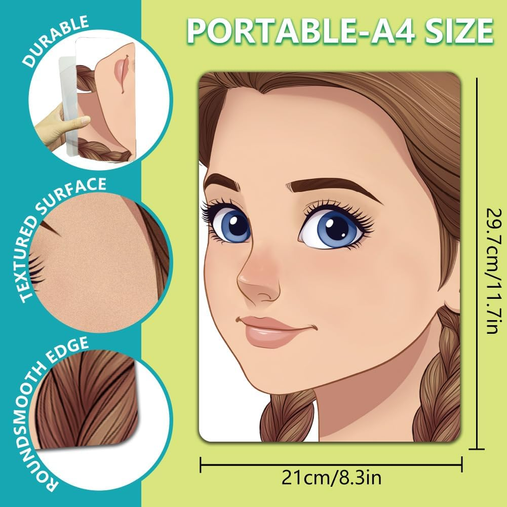 DELORIGIN 2Pcs Face Painting Practice Board Reusable Makeup Practice Mannequin Face Painting Exercise Template Stage Painting Tool Facial Painting Supplies for Beginner (Braid Girl Straight Hair Girl)