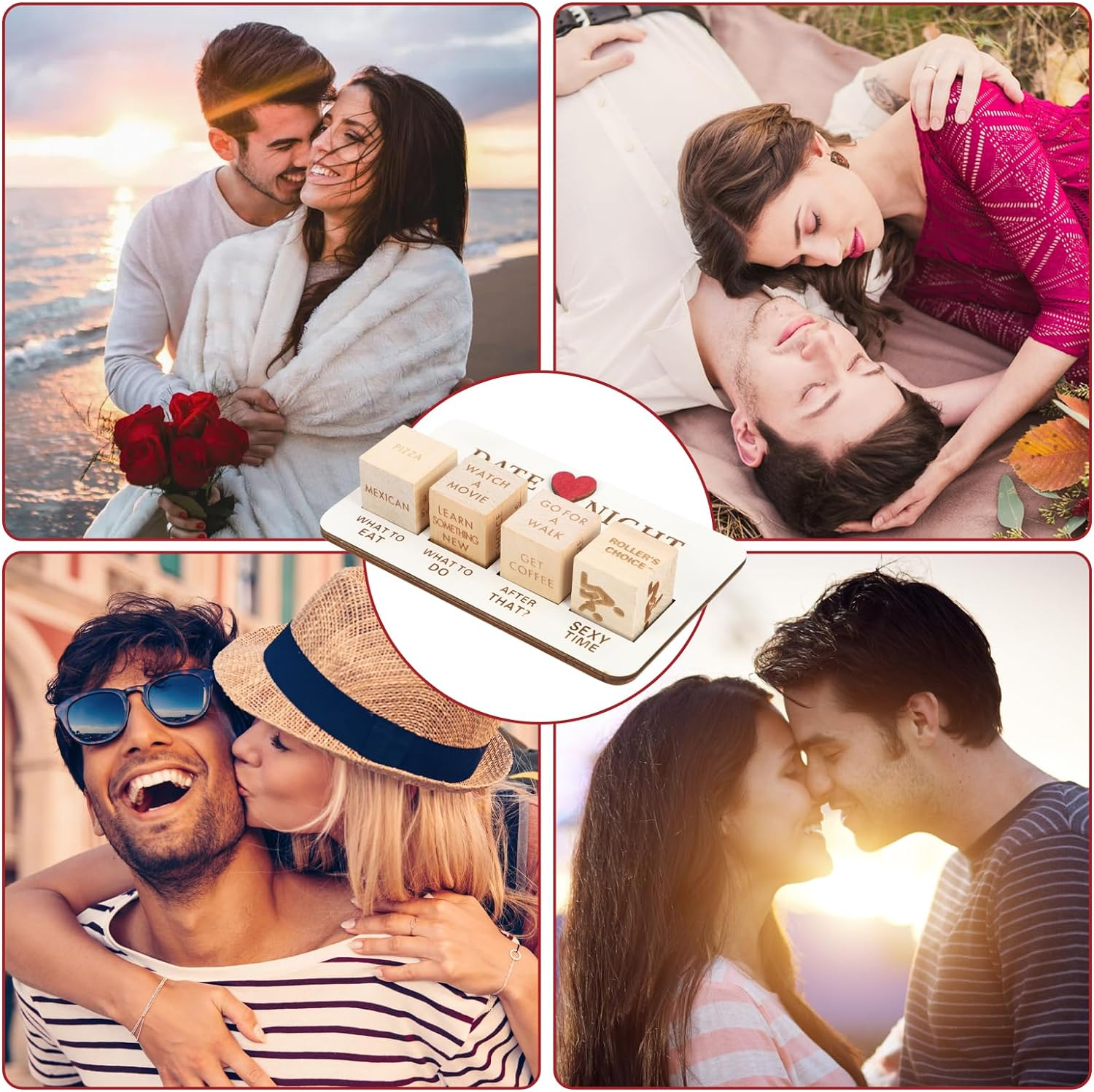 Wooden Date Night Dice, Romantic What to Do Date Night Couples Games with Pouch Storage, Novelty Action Decision Dice Games Date Night Ideas for Couples, Valentine'S Day, Birthday image number 5