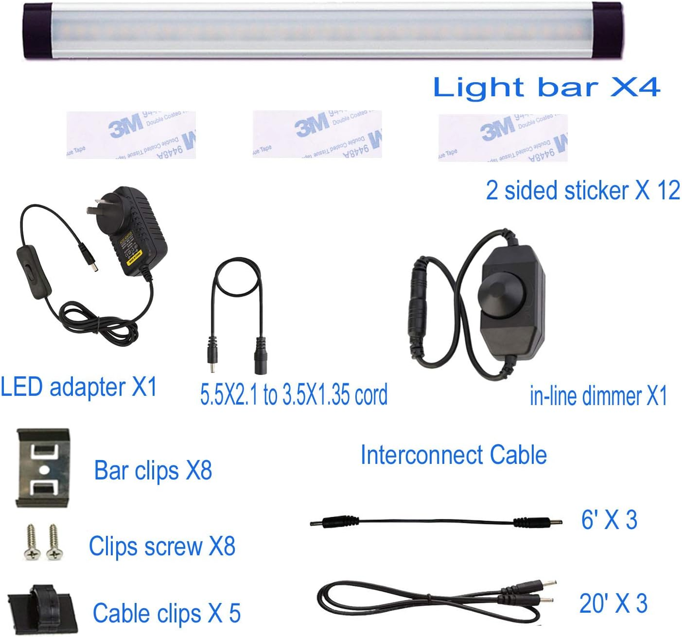AIBOO Dimmable Led under Cabinet Lighting Bar Linkable Kits with Rocker Switch under Counter Kitchen,Showcase,Shelf Lighting(4 Panel Kits Cold White) image number 6