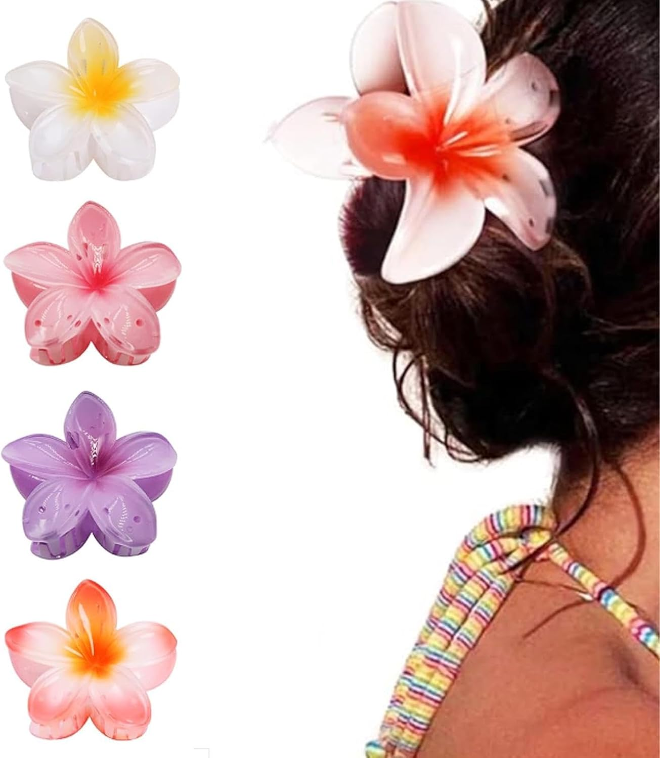 Flower Claw Clips, 4Pcs Flower Hair Clips for Thick and Thin Hair, Beach Tropical Hair Clips for Women and Girls(Color:As Shown) image number 3