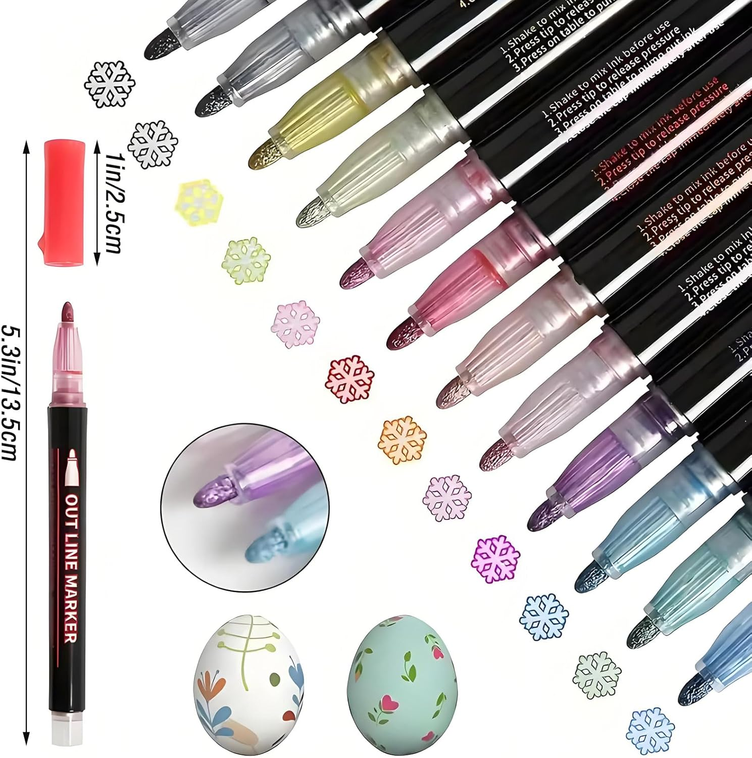 MYTOAU 12 Colors Shimmer Glitter Pens, Glitter Markers,Outline Markers Glitter Pens, Glitter Gel Pens for Art, Drawing, Writing, Greeting Cards, DIY, Scrapbook, Easter Eggs,Crafts,School Supplies image number 1