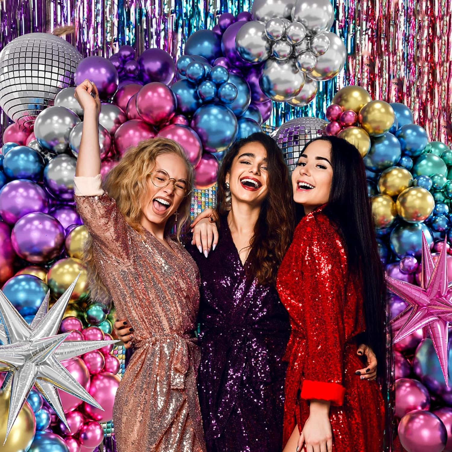 FOTIOMRG 135Pcs Disco Balloon Arch Kit with Disco Ball Balloons Silver Blue Green Purple Hot Pink Gold Metallic Balloons, Starburst Disco Foil Balloons for Birthday 70S 80S 90S Disco Party Decorations image number 6