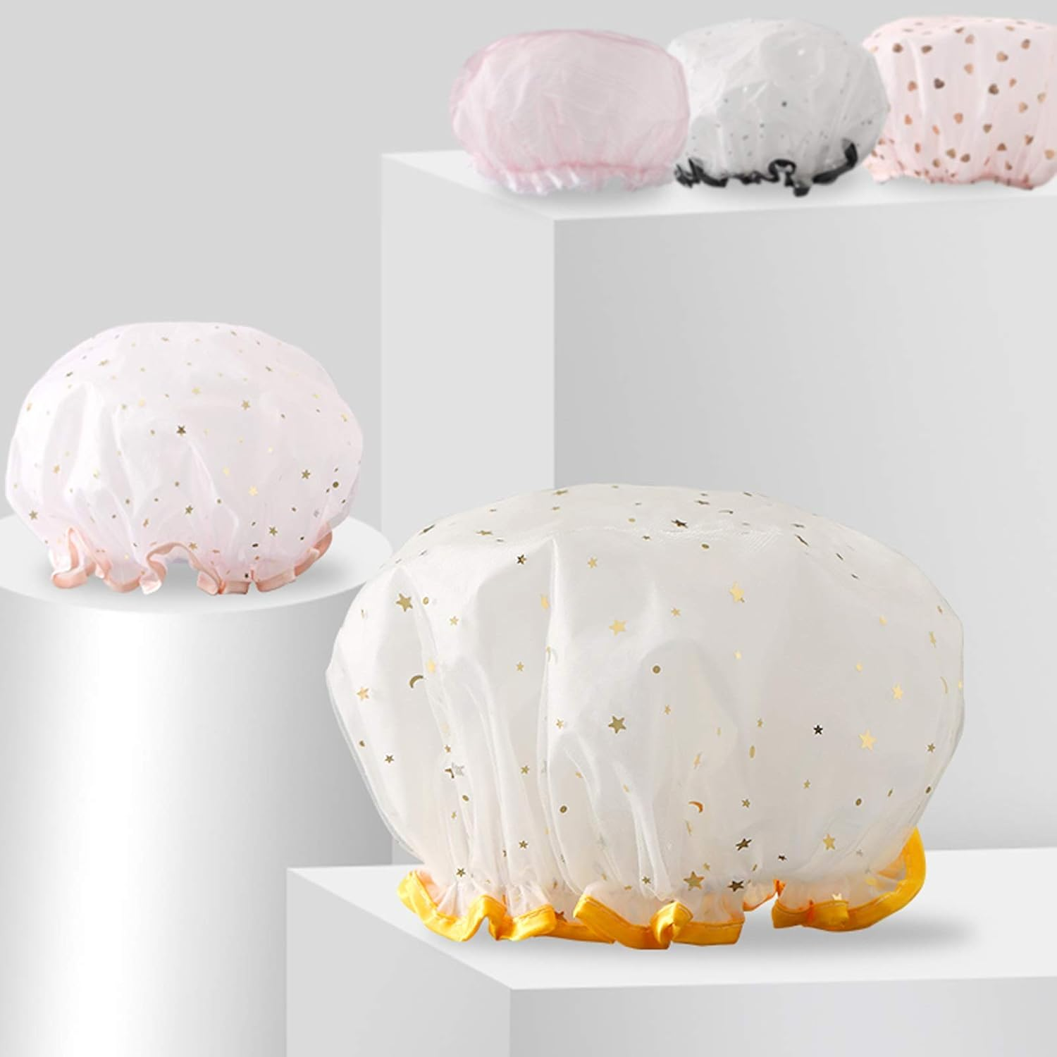 Useful Shower Cap Women'S Adult Waterproof Bathing Double Thickening Cute Shower Cap Hair Mask Care Hair Cover Suitable for Ladies, Children and Girls, Travel Sp (Color : Pink) image number 3