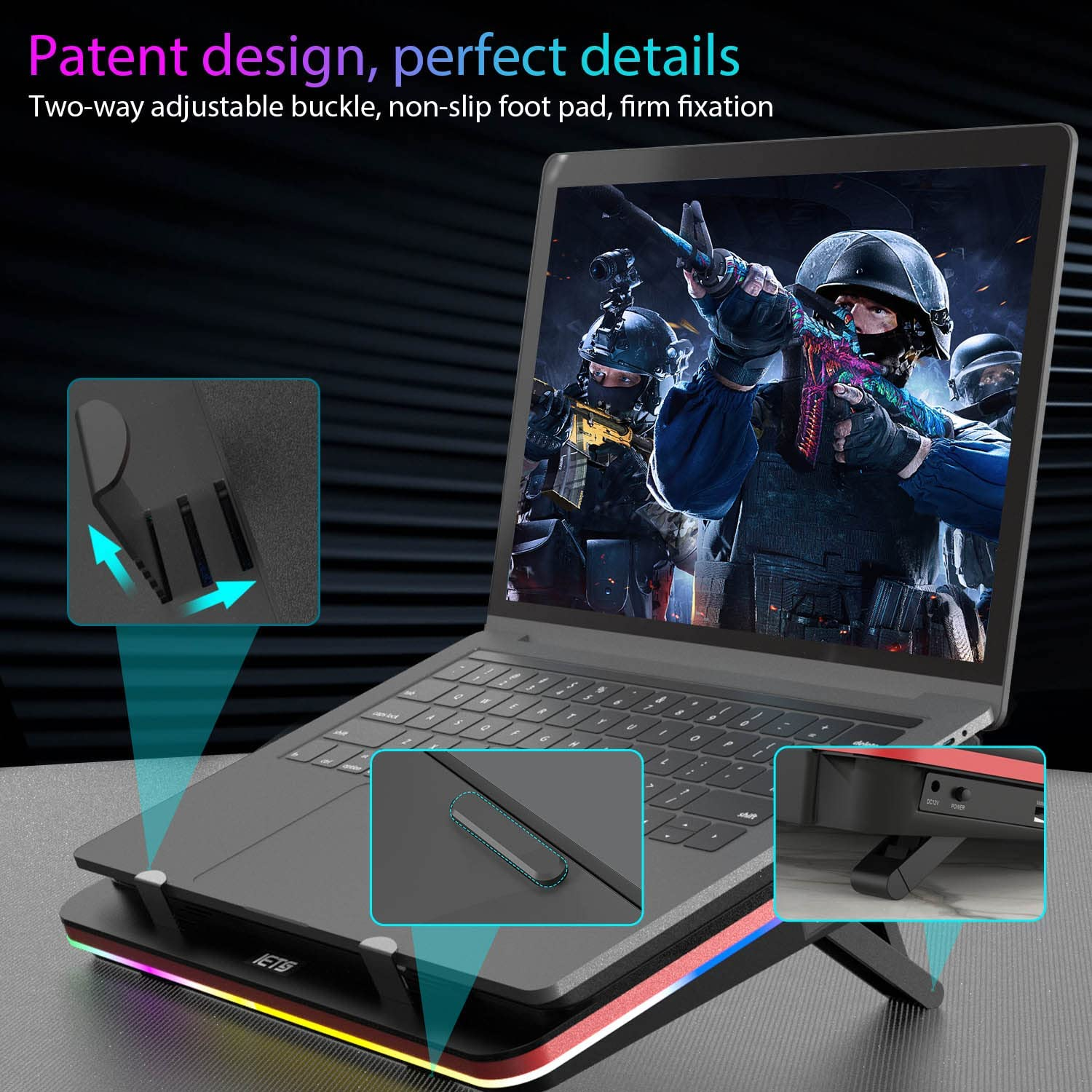 IETS GT500 Powerful Turbo-Fan RGB Cooling Pad (4600 RPM) with Infinitely Variable Speed, Seal Foam for Rapid Cooling, Dust Filter, Compatible with 13-17.3 Inch Gaming Laptops - S2(Rgb) image number 2