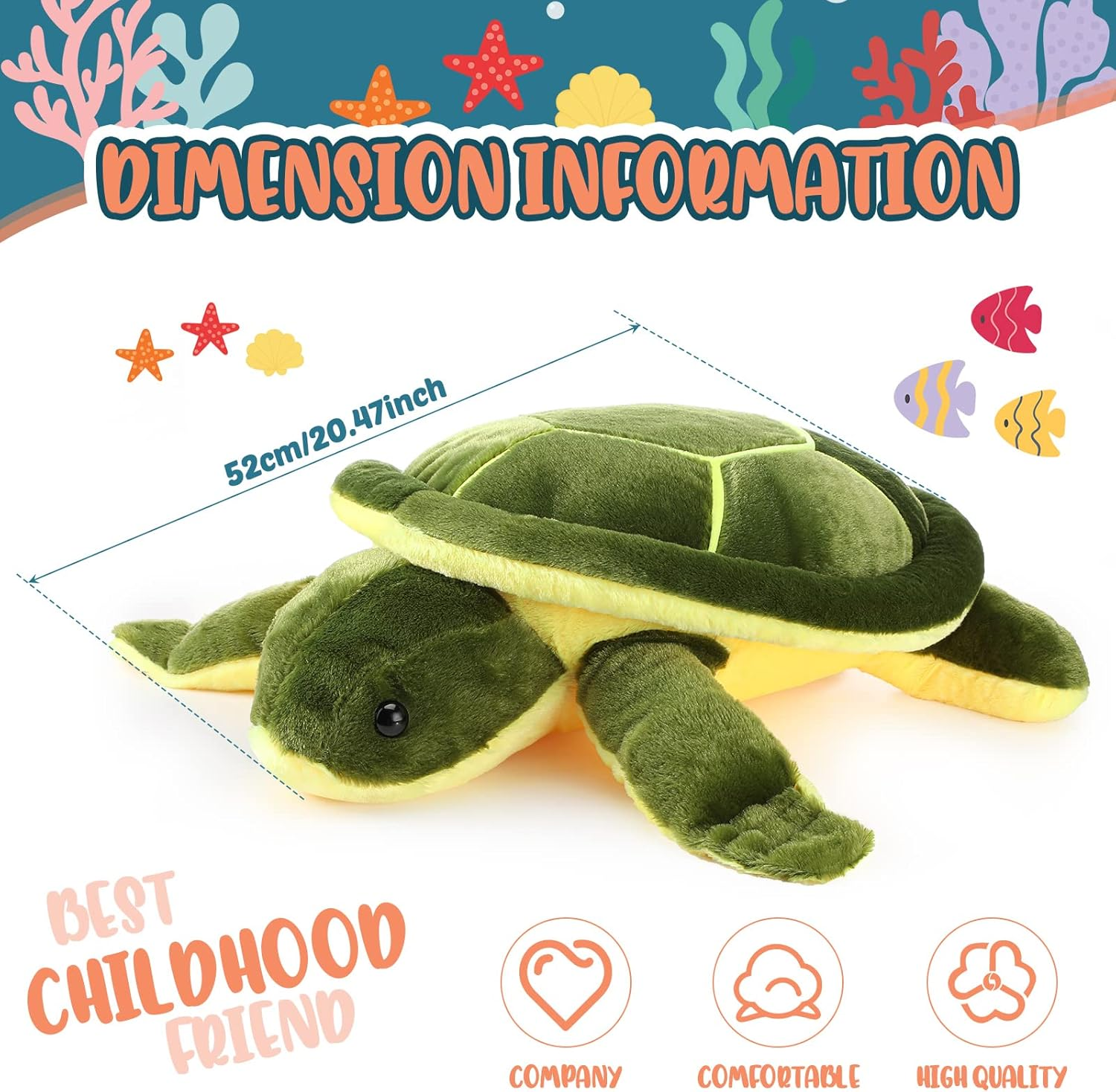 Soft Plush Sea Turtle Stuffed Animals Giant Plush Stuffed Turtle Large Ocean Life Tortoise Throw Pillow Cute Turtle Plush Birthday Valentine Easter Party Gifts for Kids and Adults (20 Inches)
