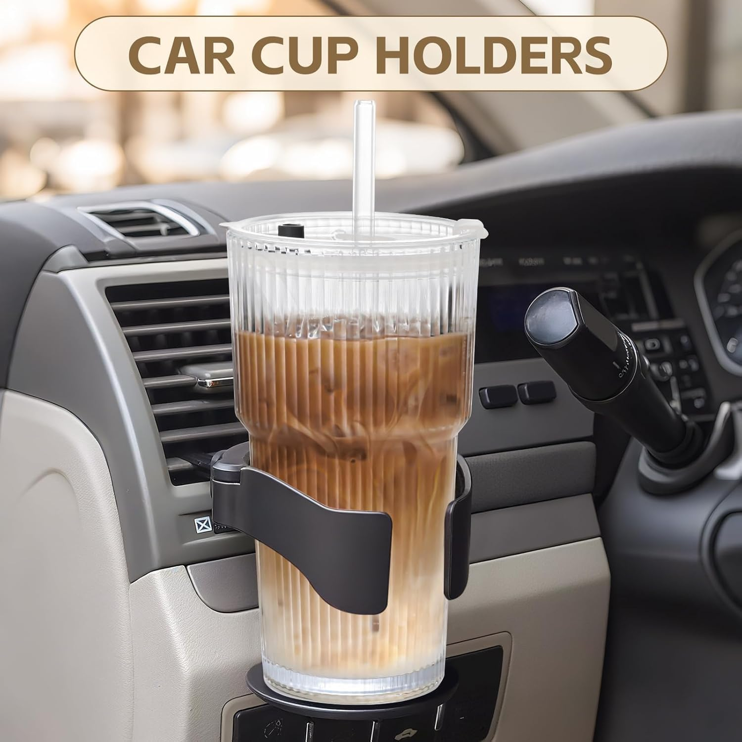 20 Oz Ribbed Glass Tumblers with Lids and Glass Straws &ndash; 4-Piece Glassware Set, Thickened Glass, Ideal for Iced Coffee, Smoothies, Cocktails, and Juices &ndash; Elegant and Durable Drinkware (4)