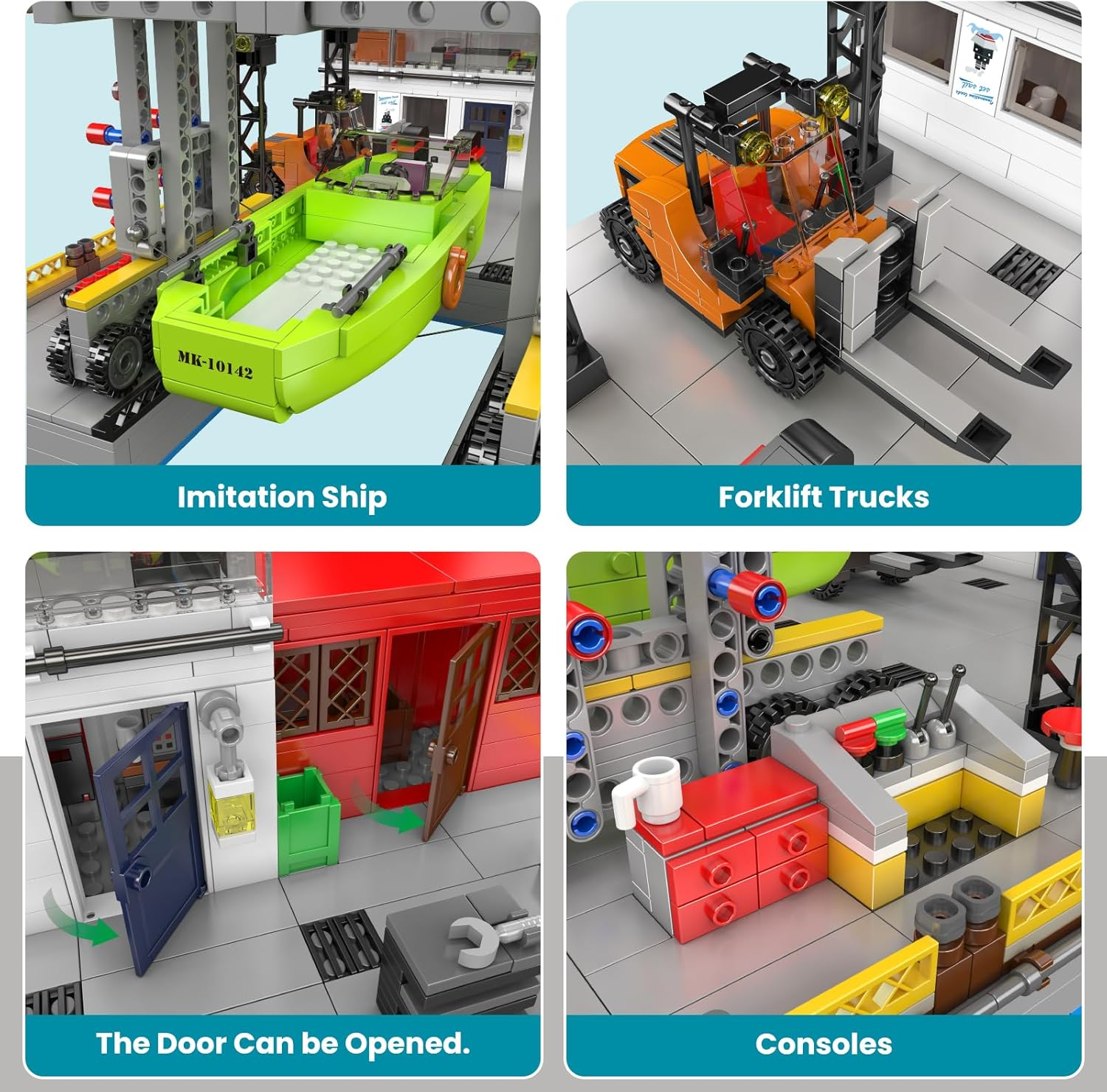 Mould King Ship Repair Factory Kit, Dock Repair Blocks Kits, with Boat, Forklift, Repair Tool, 10142 Kai Factory Model for Children and Adults (1273 Pieces) image number 2