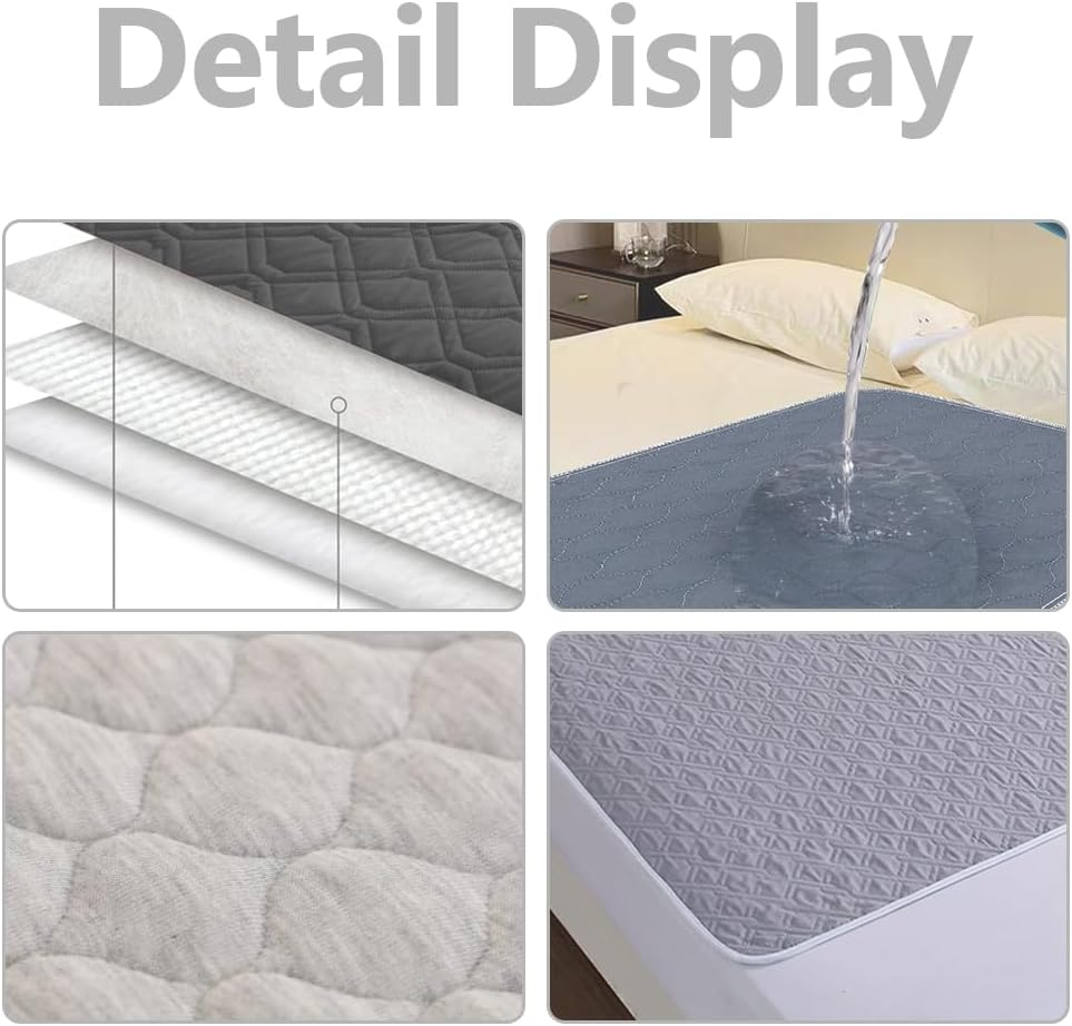 Leak Proof Mattess Protector Pad/Absorbent Bed Pad,Washable Mattress for Incontinence for Senior Children 150 X 200Cm Light Grey image number 5