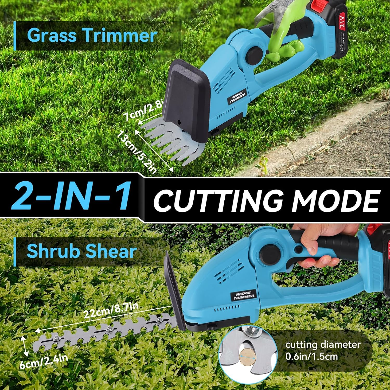 Lithium-Powered Cordless Hedge Trimmer: 2-In-1 with Long & Short Blades, Professional Yard, Garden & Lawn Trimmer, Effortless Pruning, Ergonomic, Wireless & Easy-Clean Design image number 4