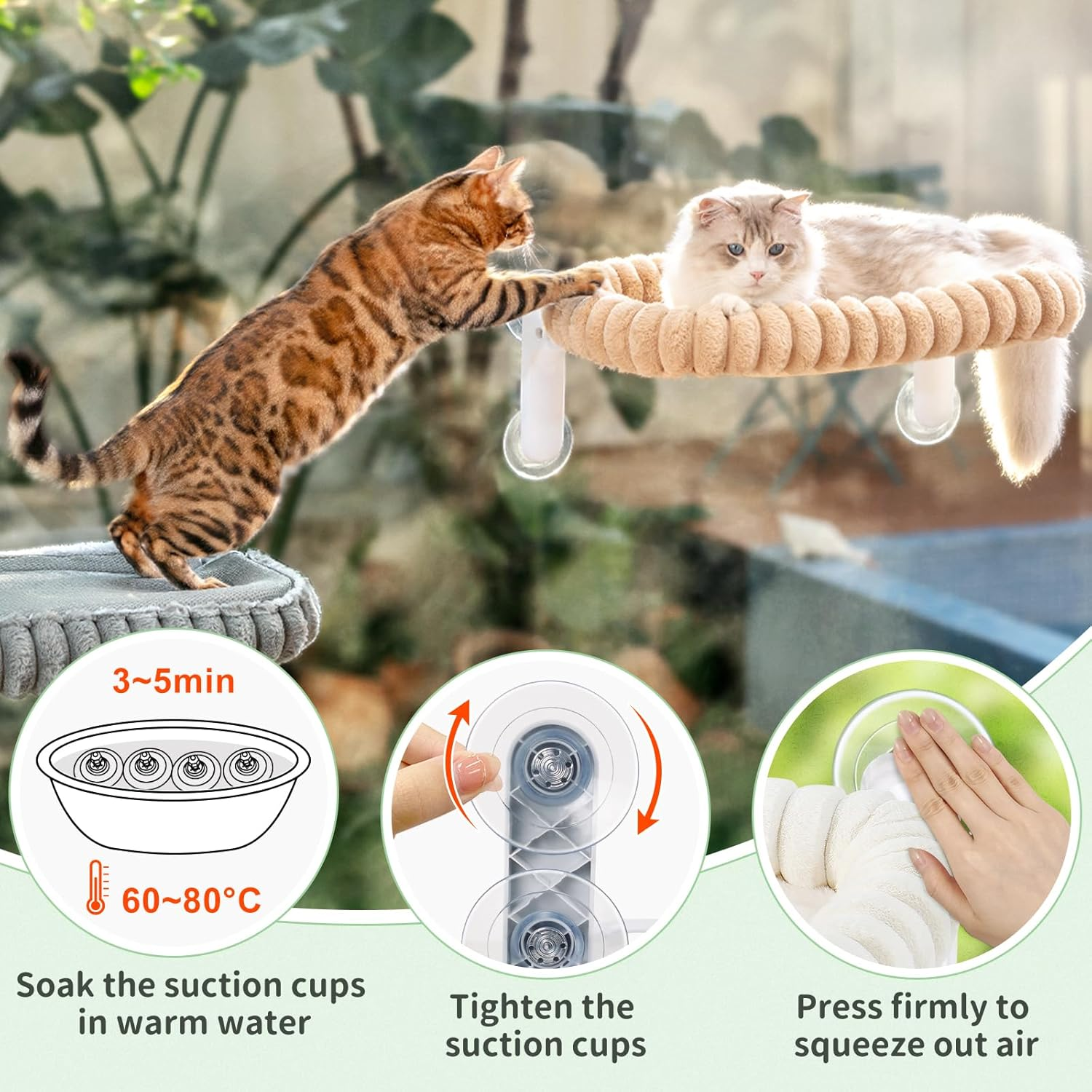 Sunhoo Cat Window Perch Bed Foldable Kitty Windowsill Hammock Shelf Seat Large Cats Suction Cup Indoor Kitten Window Sill Lounger with Soft Plush Cushion Machine Washable 21.26 * 11.8In (White, M)