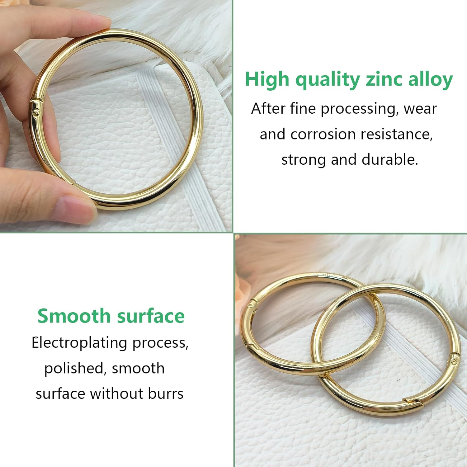 XCSJ Pack of 2 round Carabiner 75 Mm OD 63 Mm ID Very Robust Zinc Alloy round Carabiner Ring Carabiner Hook round Large Carabiner round O Ring for Key Chain, Bag, DIY Crafts Making - Gold image number 2