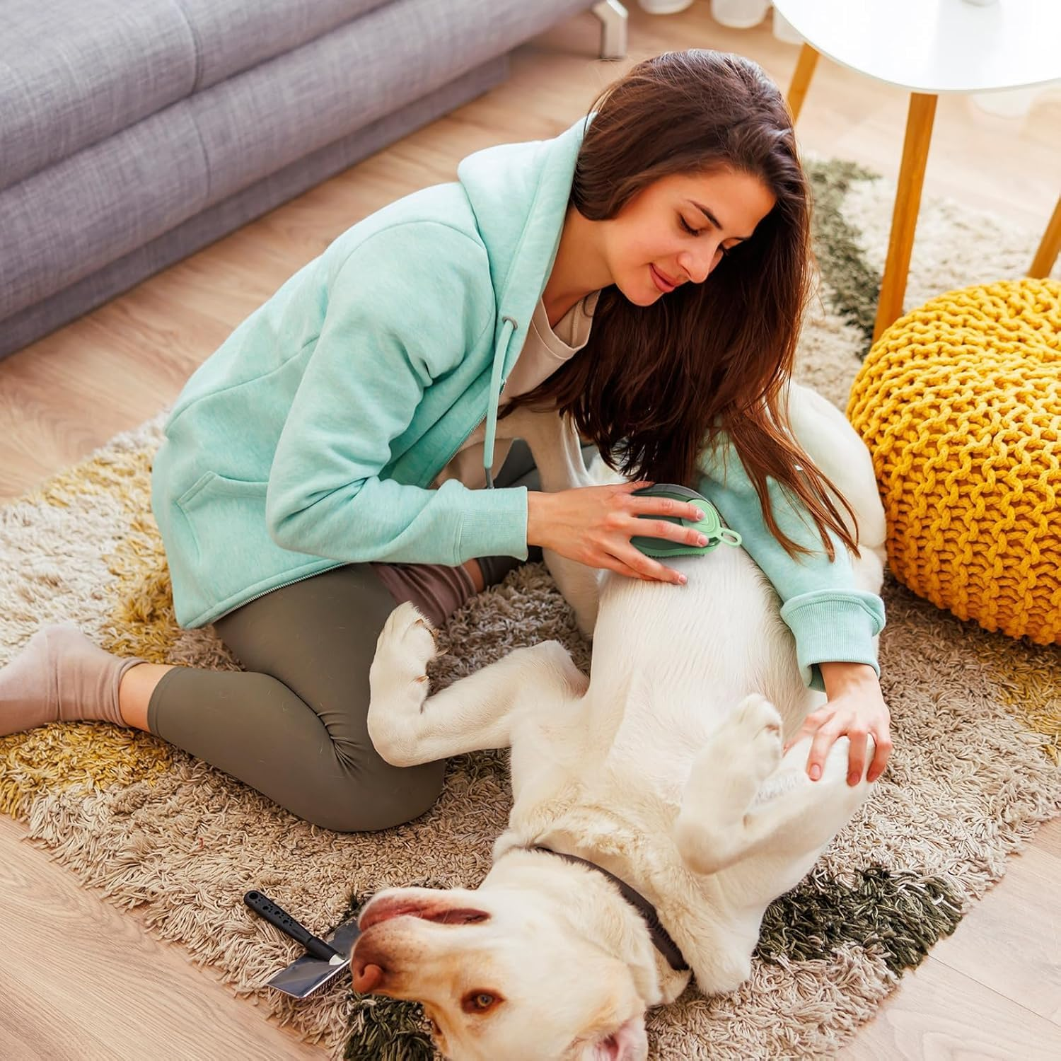 Pet Grooming Bath Massage Brush with Soap and Shampoo Dispenser Soft Silicone Bristle for Long Short Haired Dogs Cats (Green) - Green image number 3
