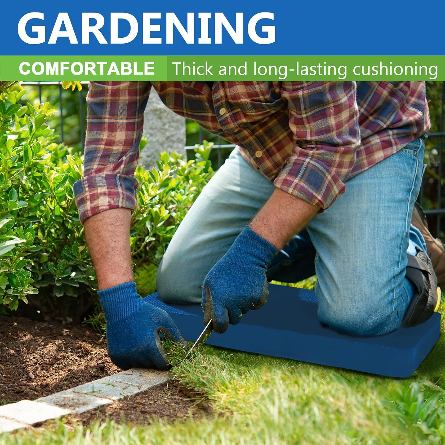 Premium Thick Kneeling Pad, Extra Soft Foam Garden Kneeling Mat, Large Comfort Kneeler Cushion for Gardening, Exercise, Yard Work, Baby Bath, 17.5 X 11 X 1.5 Inch, Blue image number 1