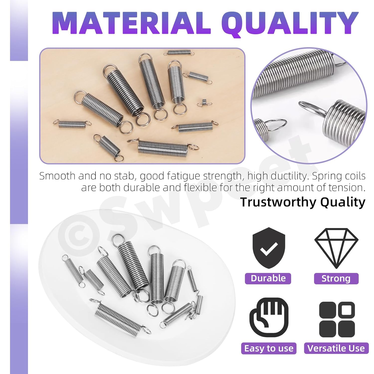 Swpeet 96Pcs 15 Different Sizes Stainless Steel Extension Spring with a Dual Hook Assortment Kit, Mechanical Extension Springs Small Spring for Home Repairs image number 1