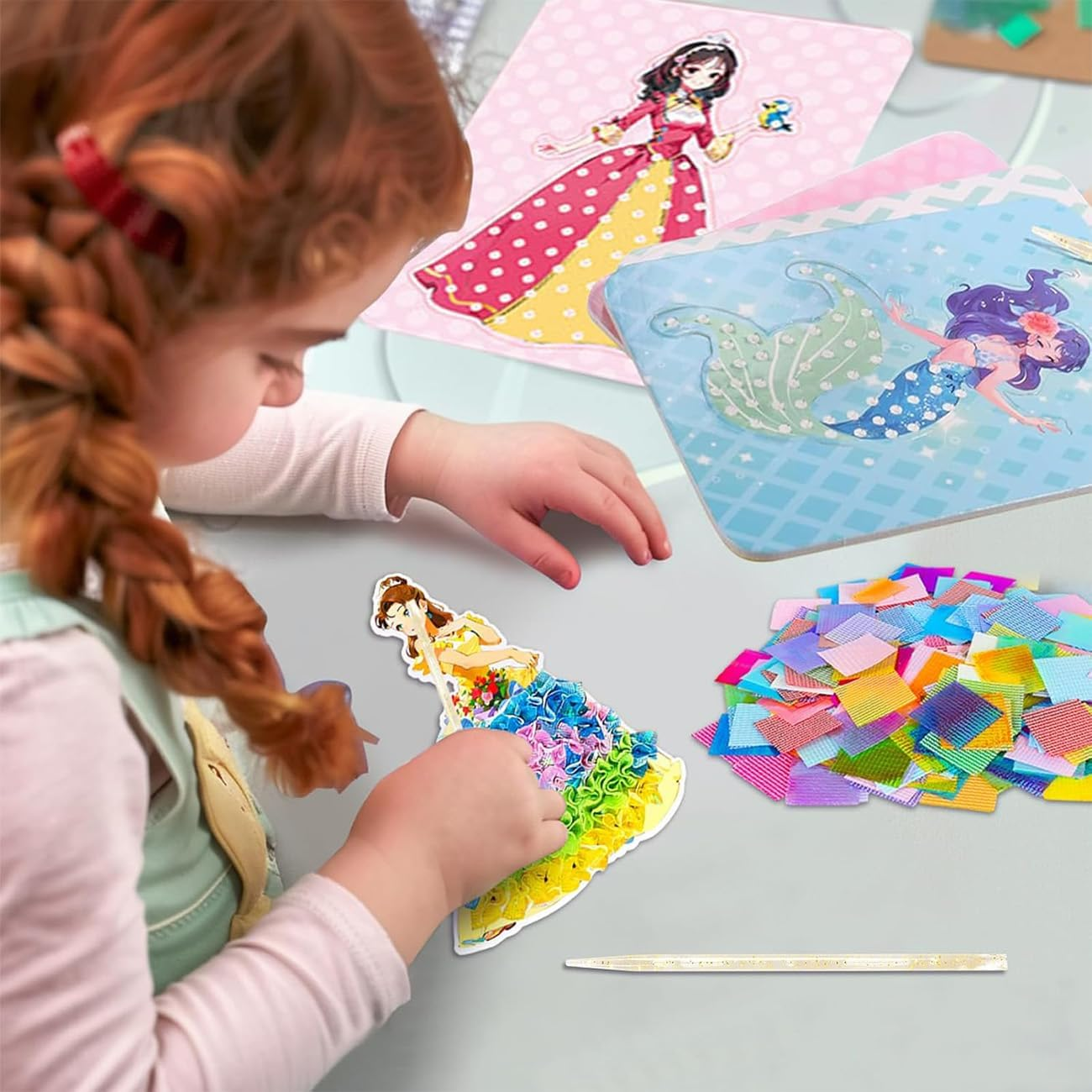 BERYART Creative Princess Dress-Up Activity Book with Watercolor Painting, Stickers, Poking, Puzzle Puncture Painting for Kids, Enchanted Fabric Art Set Crafts for Girls Ages 4, 5, 6, 7, 8, 9, 10 image number 2