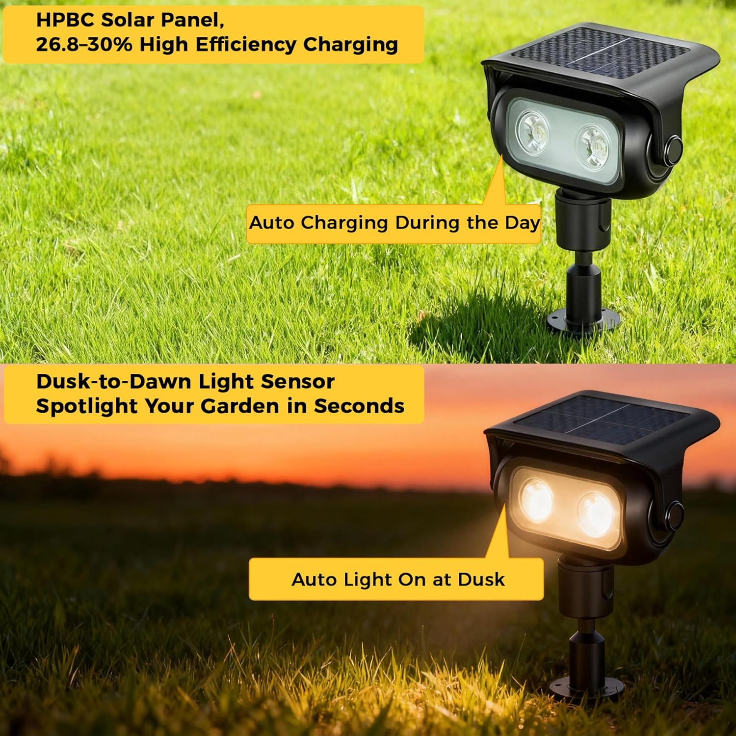 LED Solar Garden Spotlights 6 Pack, 3000K Warm White Solar Lights with Ground Stakes, Dusk-To-Dawn Sensor, IP65 Waterproof Outdoor Lights for Garden, Lawn and Pathway image number 3