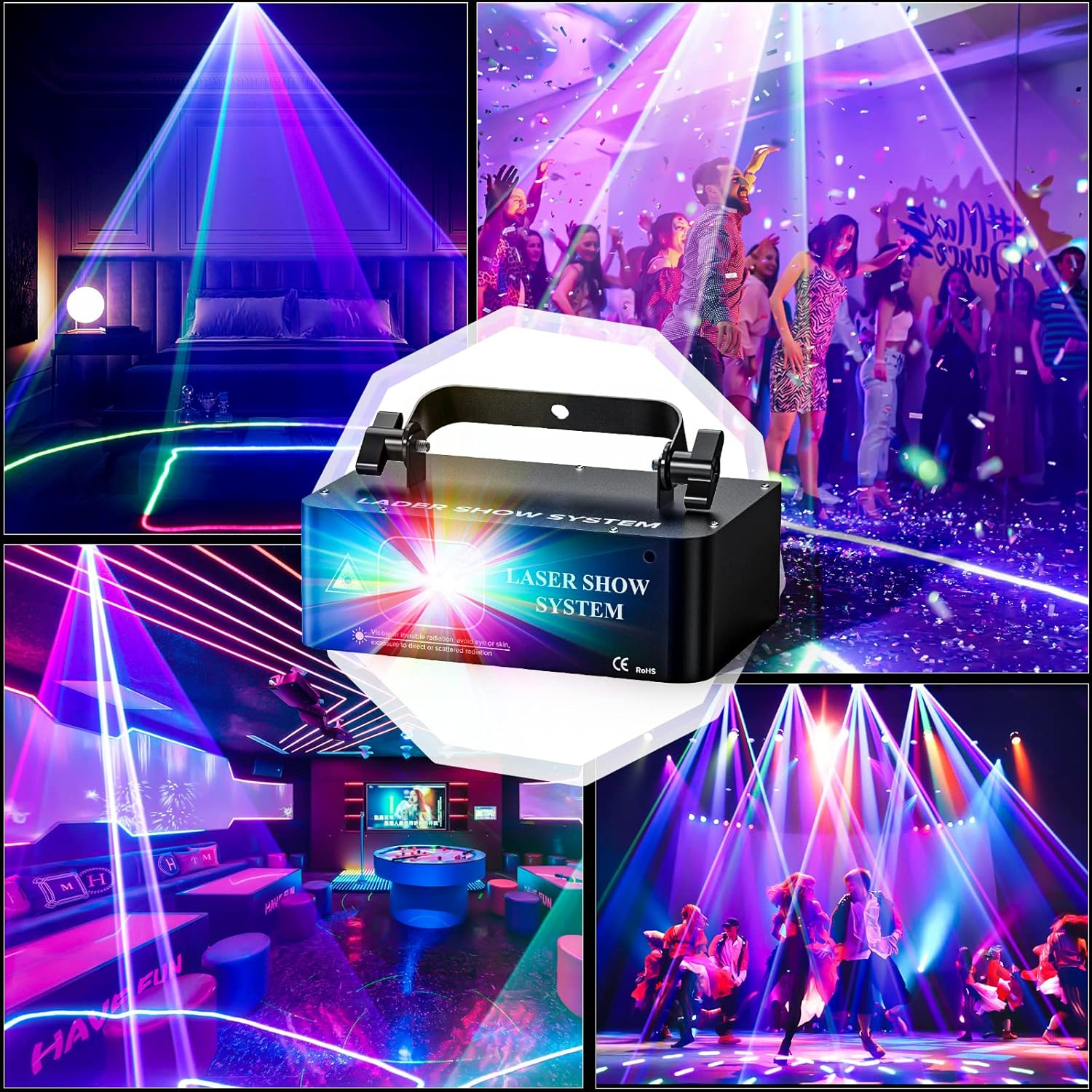 DJ Laser Light Stage Light, Music Sound Activated Strobe RGB Light DJ Party Lights LED Projector Party Lights Music Lights with DMX Control for Dancing Birthday Bar Pub Stage Lighting image number 6