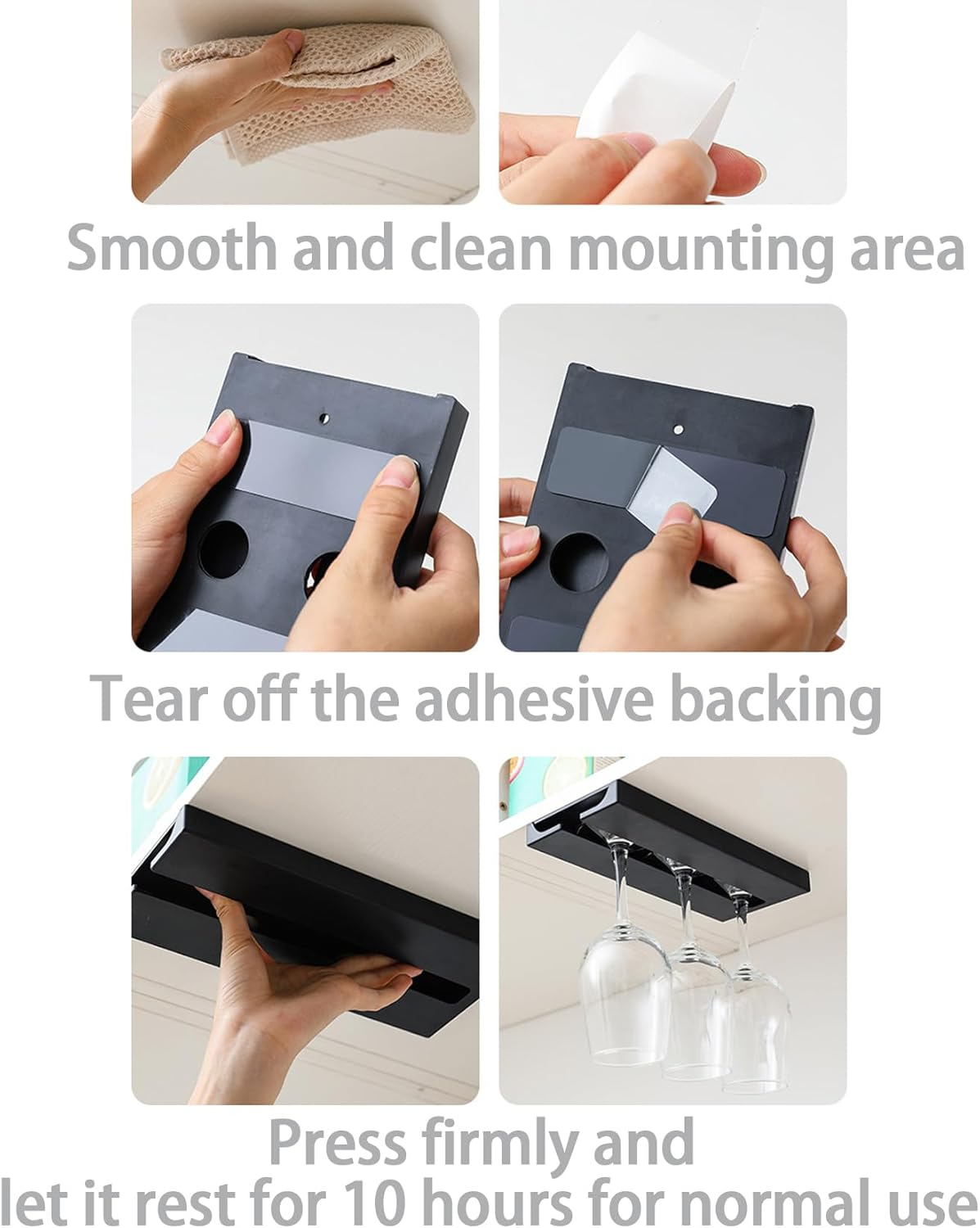 2 Pack Self Adhesive Wine Glass Rack,Wine Glass Rack, Punch-Free under Cabinet Stemware Wine Glass Holder Glasses Storage Hanger Plastic Organizer Stemware Racks (White) image number 1