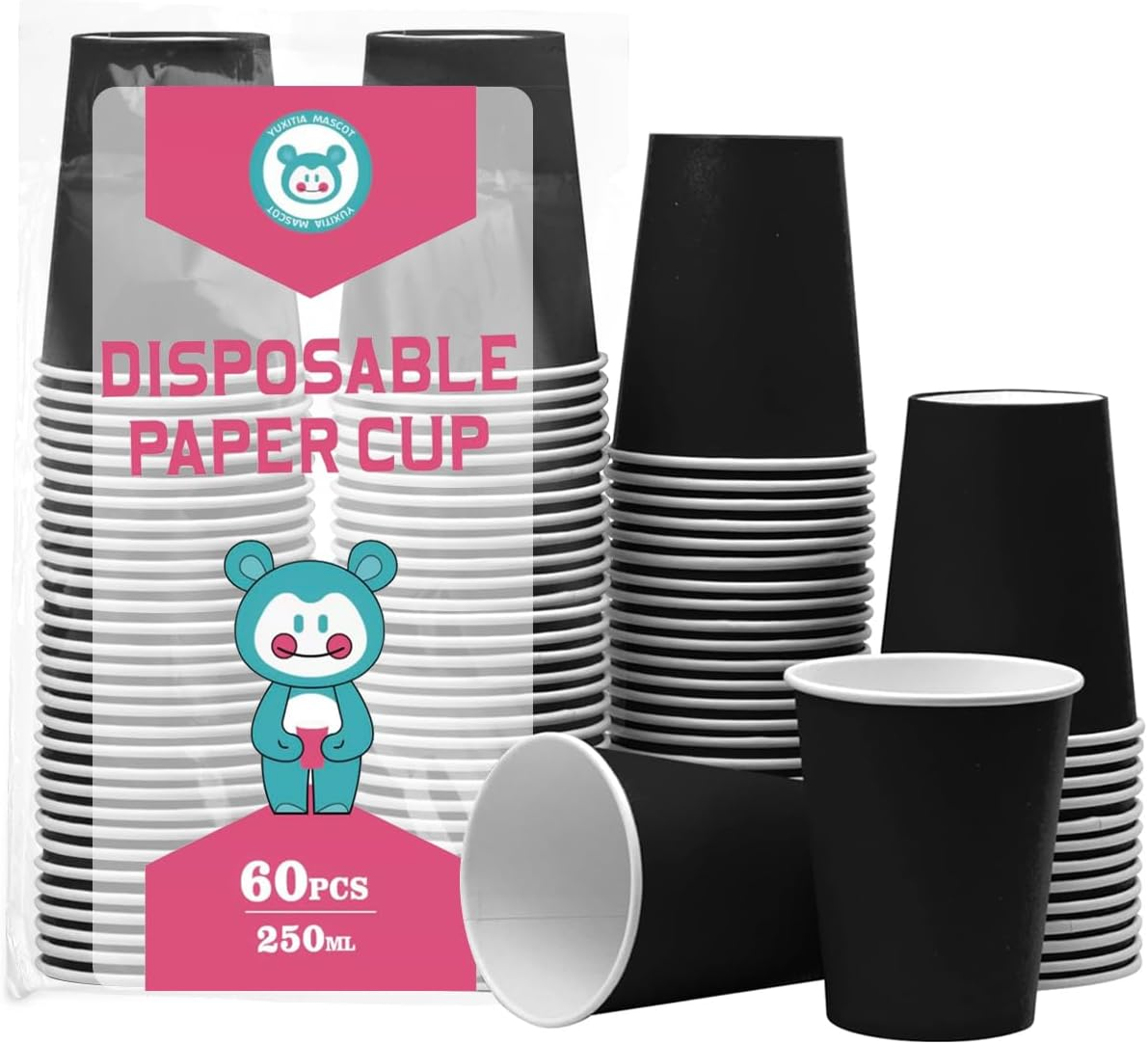 Disposable Paper Cups, 60Pcs Color Paper Cups for DIY Wedding Party Picnic BBQ Travel and Event 8OZ (12 Multicolor)