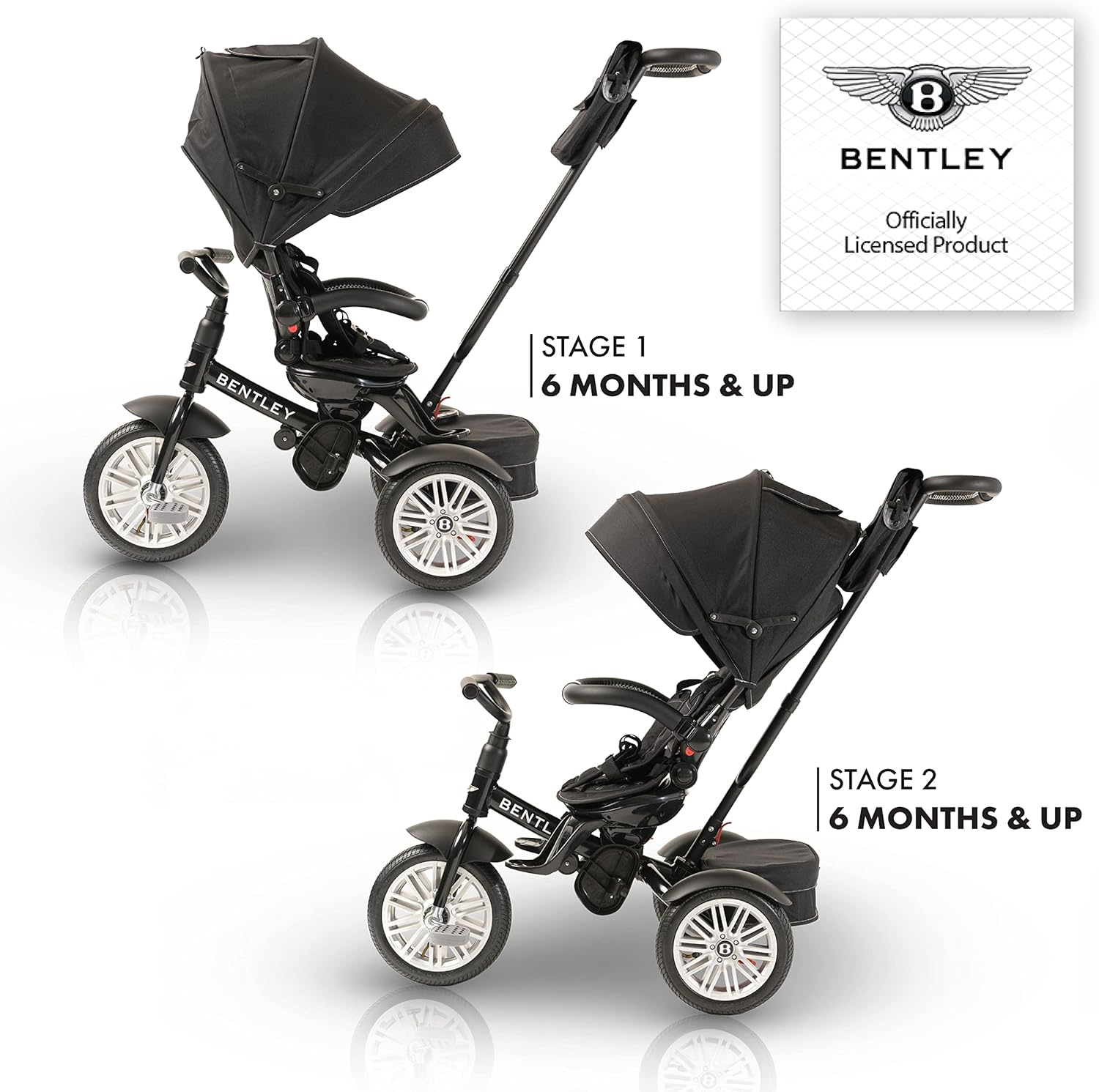 Bentley Trike - All Terrain Toddler Bike 6-In-1, Officially Licensed & Designed by Bentley Motors UK; Baby to Big Kid Tricycle Is a Compelling Statement of Performance and Luxury, Onyx Black (10M-5Y)