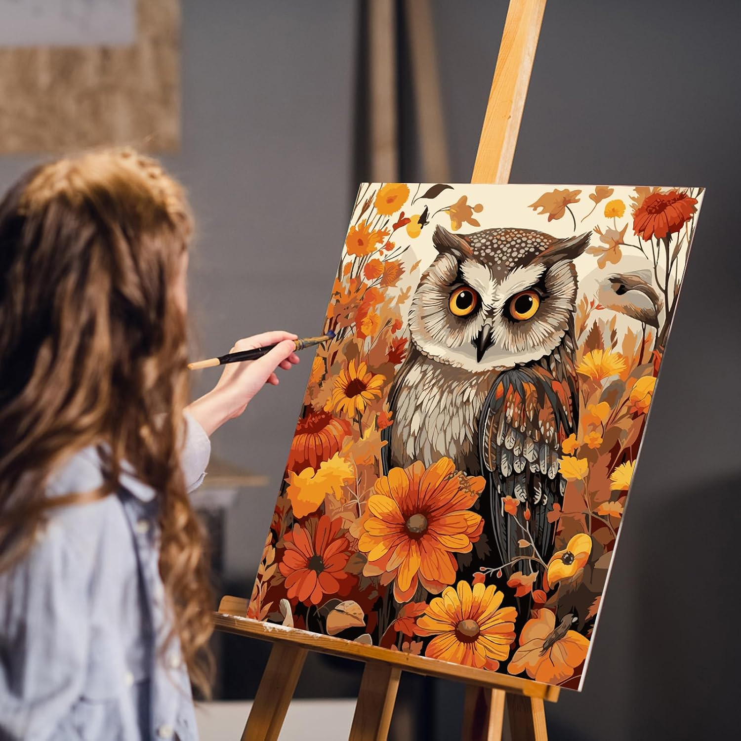 HEIBAGO Owl Paint by Numbers, Flowers Paint by Numbers for Adults Beginners, DIY Paint by Numbers on Canvas Animal Oil Painting Picture for Home Art Decor 16X20 Inch - Bus-Landschaft image number 7