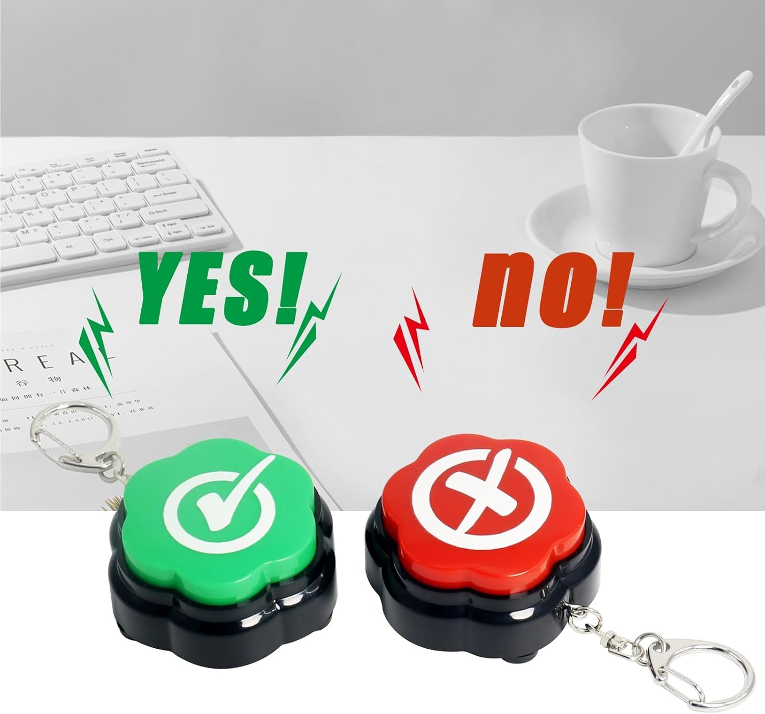Portable Keychain Yes & No Buzzer Buttons with Sound, Answer Buzzers Set of 2, Buzzers for Game Show