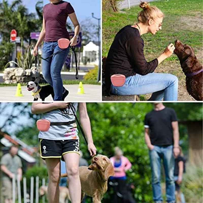 Silicone Dog Treat Training Pouch - Clip on Portable Training Container &ndash; Convenient Magnetic Buckle Closing and Waist Clip (Pink) image number 2