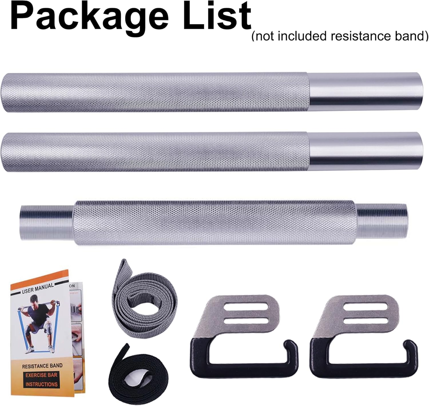 J Bryant Fitness Resistance Band Exercise Bar Large Hook 37.8" Length with Handles Heavy Duty Bar