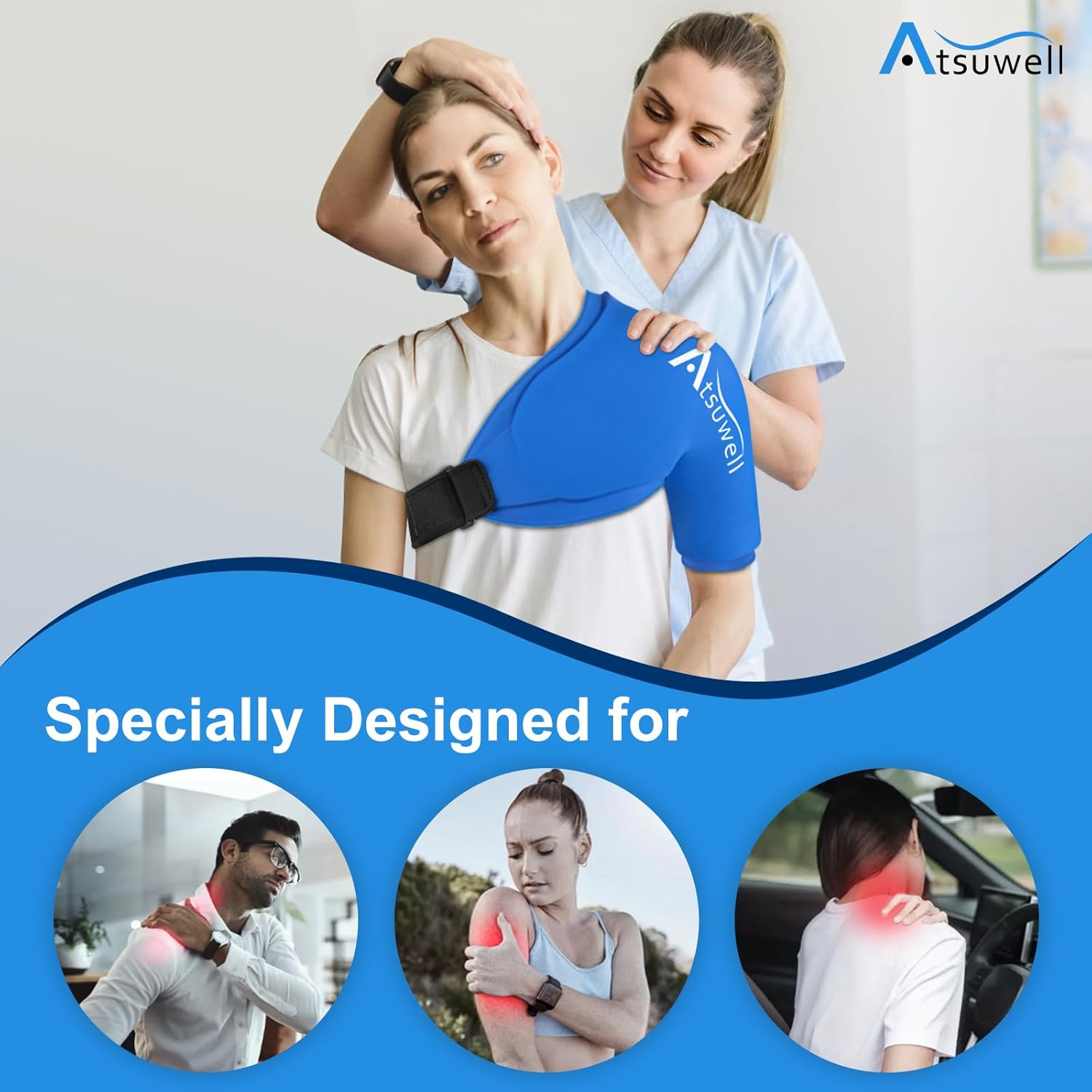 Atsuwell Shoulder Ice Pack Wrap, Shoulder Ice Pack Rotator Cuff Cold Therapy, Gel Ice Pack Shoulder Compression Sleeve for Women & Men, Shoulder Cold Pack Sleeve for Pain Relief, Swelling, Recovery image number 3