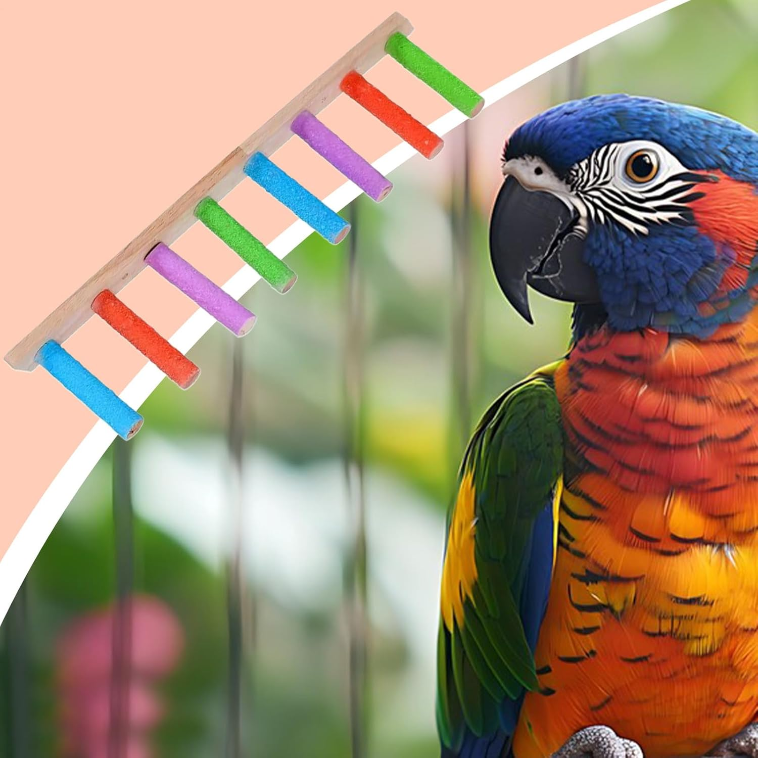 Bird Ladder - Wooden Swinging Bird Cage Ladder - Heavy Duty, Multifunctional Claw Sharpening Tools, Interactive Crate Accessories for Parakeet Conures Lovebird - Six Sections image number 4