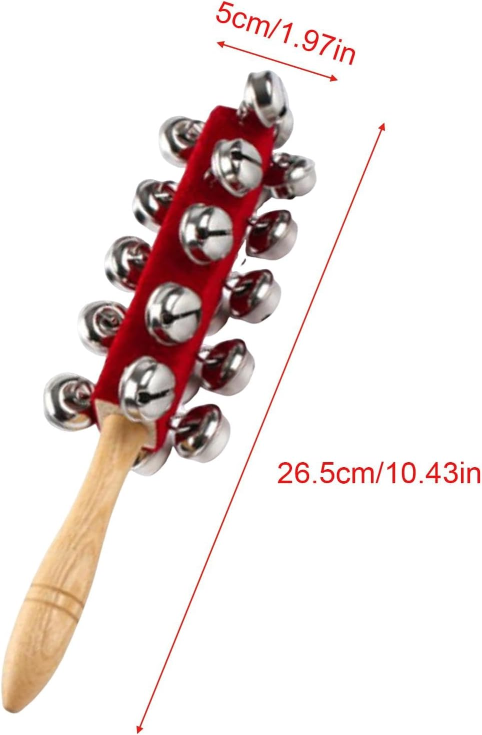 Hand Jingle Bells - Children Wooden Hand Instrument Jingle Bell - Wooden Handle Sleigh Bell Christmas Stick Jingle Shaker Rattles Percussion Musical Bell Instruments Red image number 1
