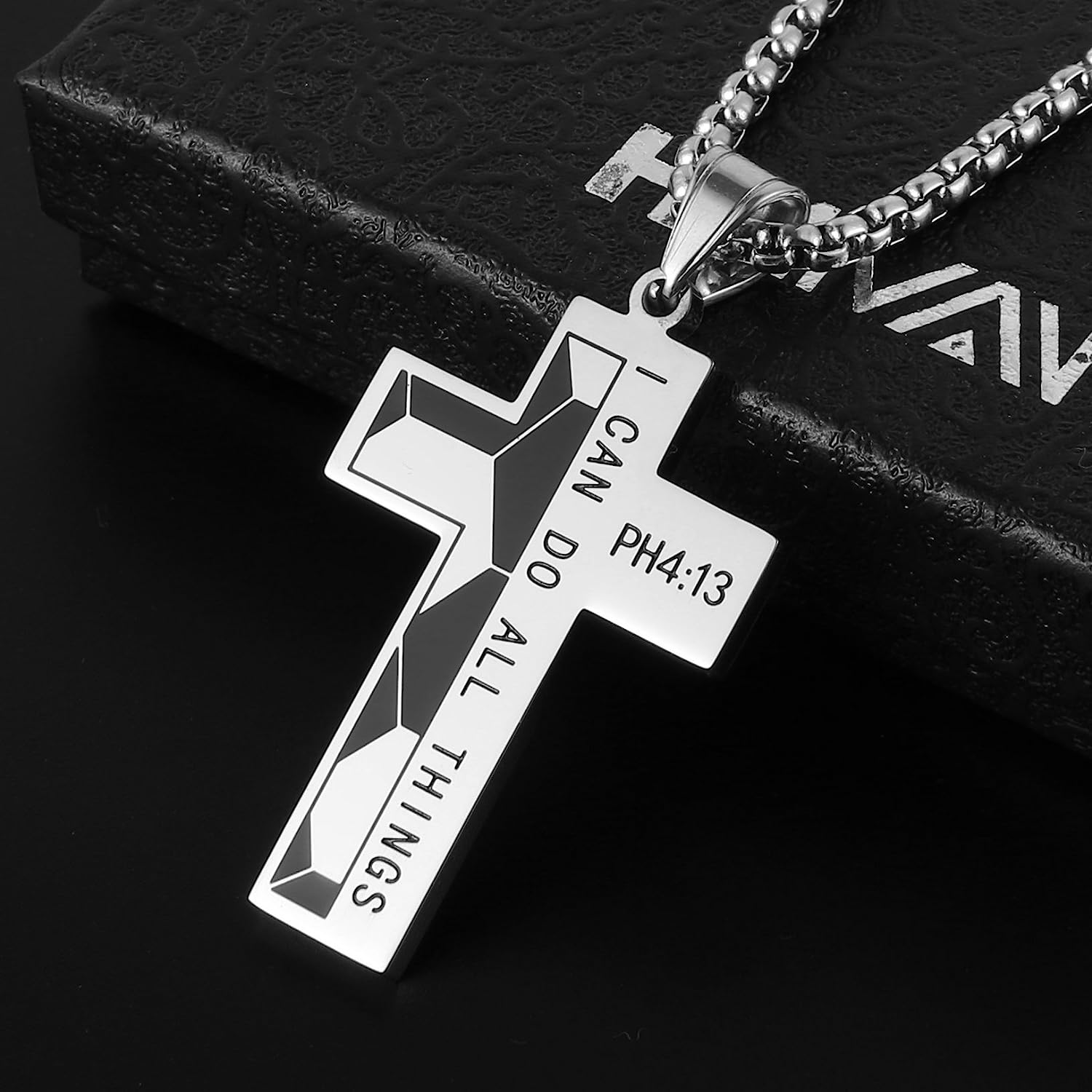 HZMAN Basketball Football Soccer Cross Pendant, I CAN DO ALL THINGS STRENGTH Bible Verse Stainless Steel Necklace