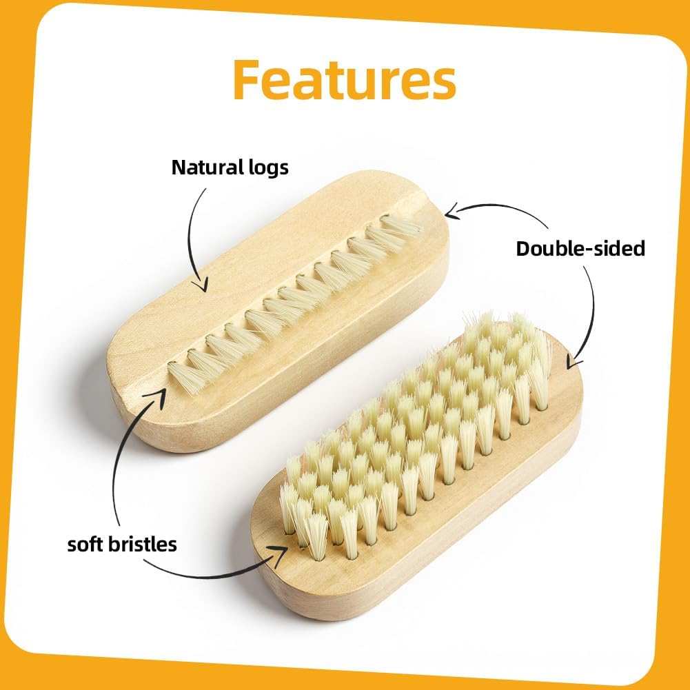 AYBUY 2 Pack Double Sided Wooden Nail Brush, Boar Bristle Nail Cleaning Brush, Nails Scrubber for Manicure and Pedicure Grooming image number 2