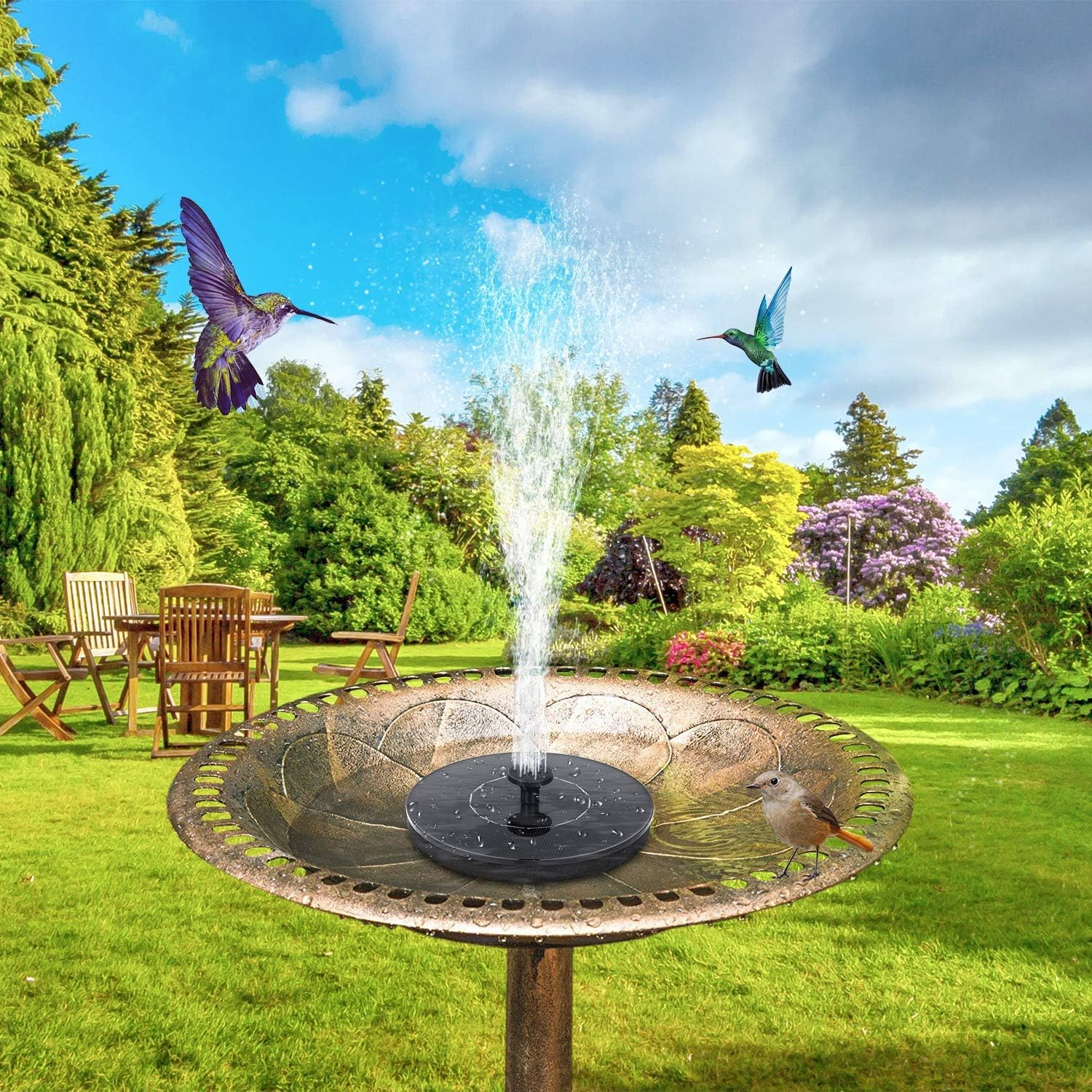 Solar Bird Bath Fountain Pump, Upgrade 1.5W 16CM Dia Solar Fountain with 6 Nozzle, Free Standing Floating, Solar Powered Water Bubbler, Fountain Pump for Bird Bath, Garden, Pond, Pool, Outdoor image number 3